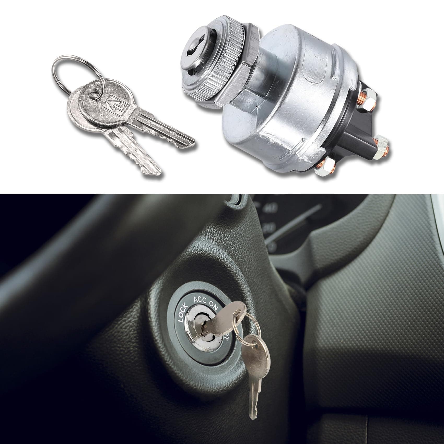 Zufoty Ignition Key Switch, Ignition Starter Switch Lock, Ignition Switch with Key Compatible with Car Truck Tractor Trailer Forklift and More