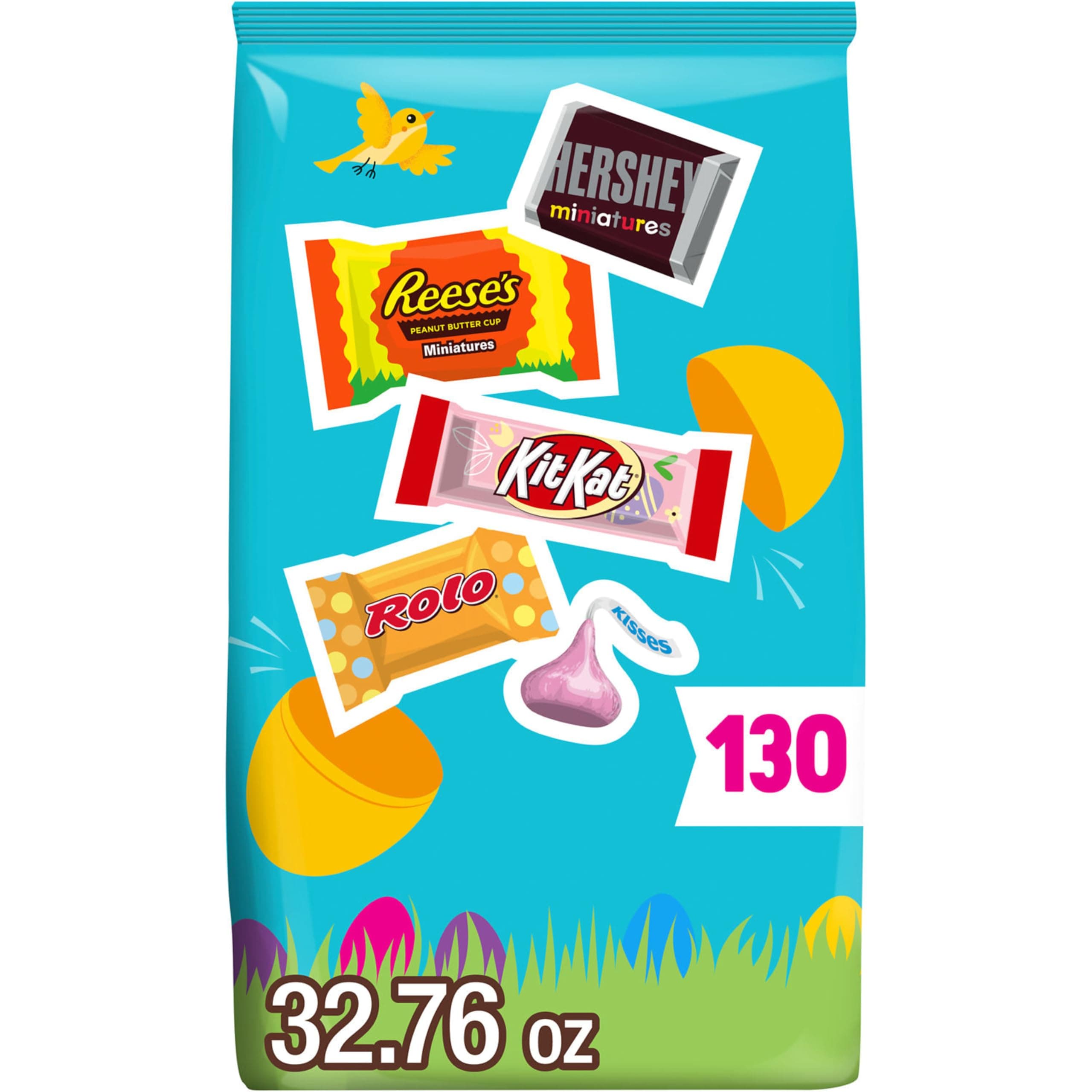 HERSHEY's Assorted Chocolate, Easter Basket Easter Candy Variety Bag, 32.76 oz (130 Pieces)