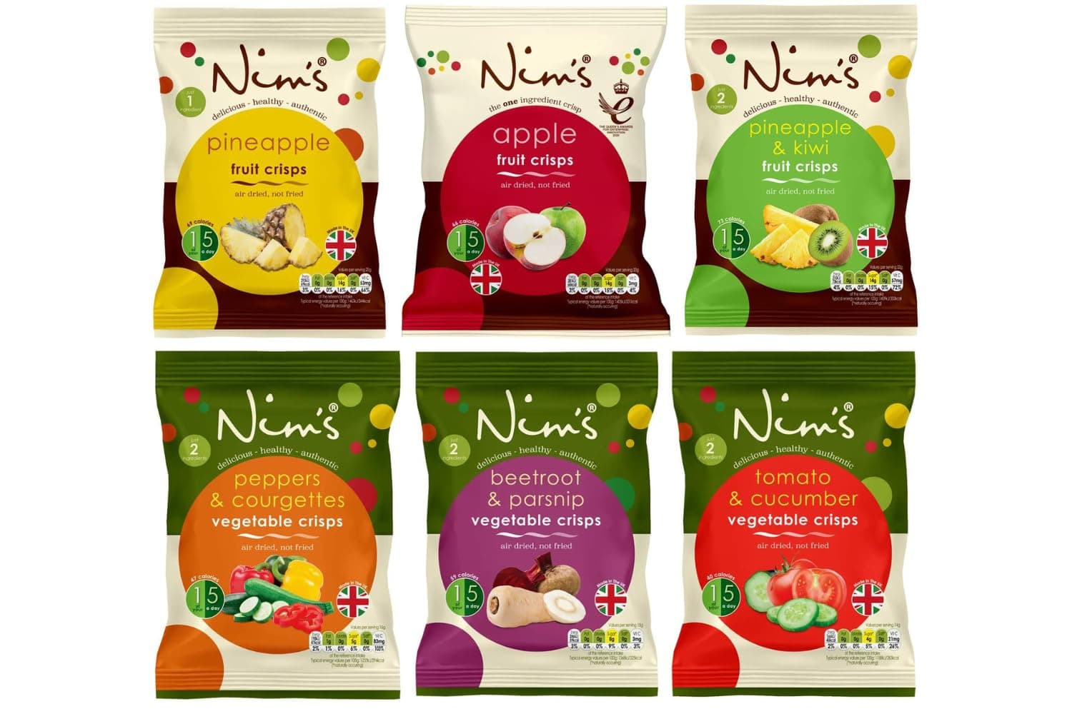 Nim's Air Dried Healthy Crisps Multipack Box | Fruit Crisps | Veggie Veg Crisps | Vegan, Gluten Free crisps | 100% Natural | sugar free | salt free | Made in UK (Fruit Veg Crisps Mix 6 Packs)