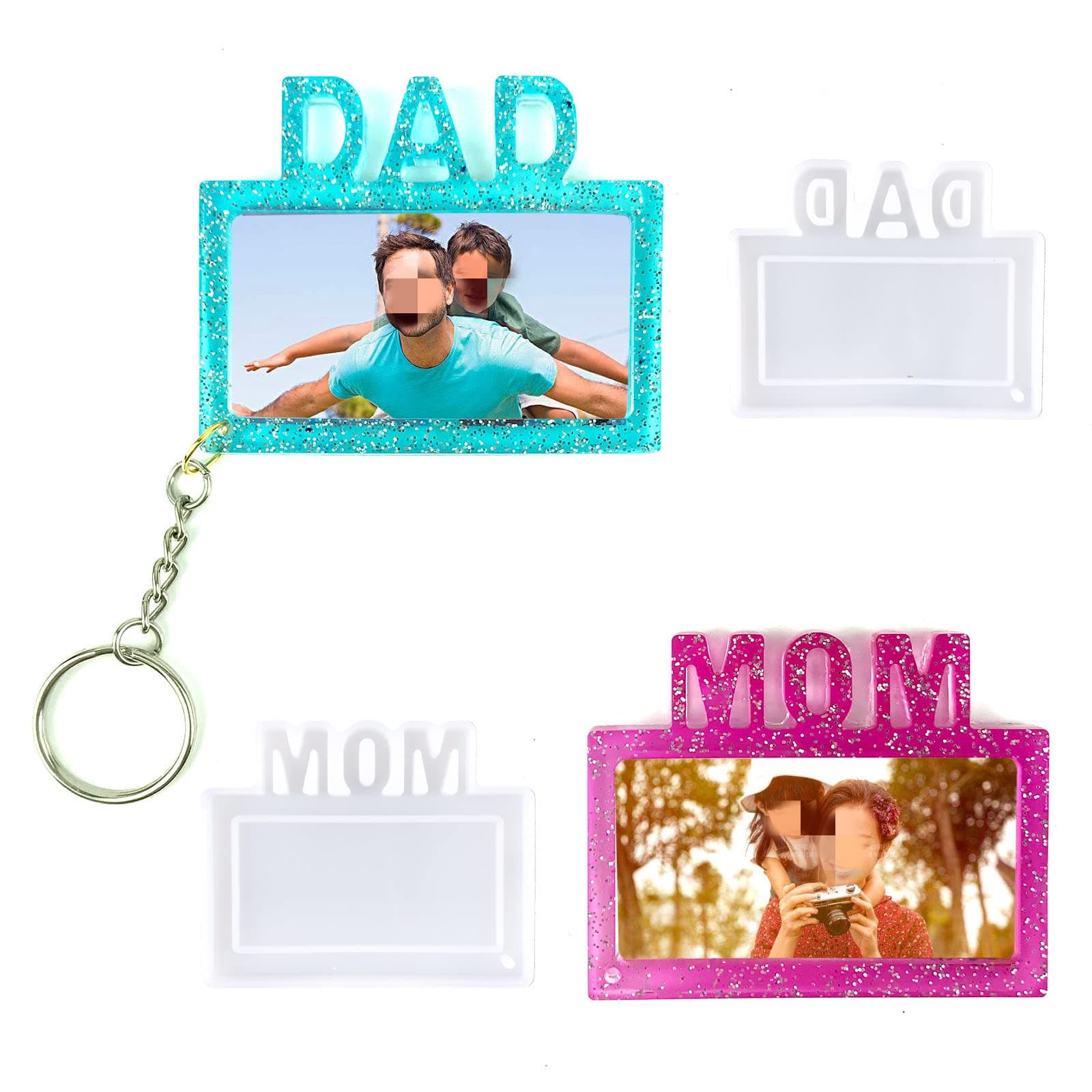 2pcs Mom Dad Keychain Resin Photo Frame Molds, Dad Mom Silicone Picture Frames Resin Molds for Casting, Silicone Epoxy Molds for Keychain, Mother's Day, Father's Day, Personalized Crafts