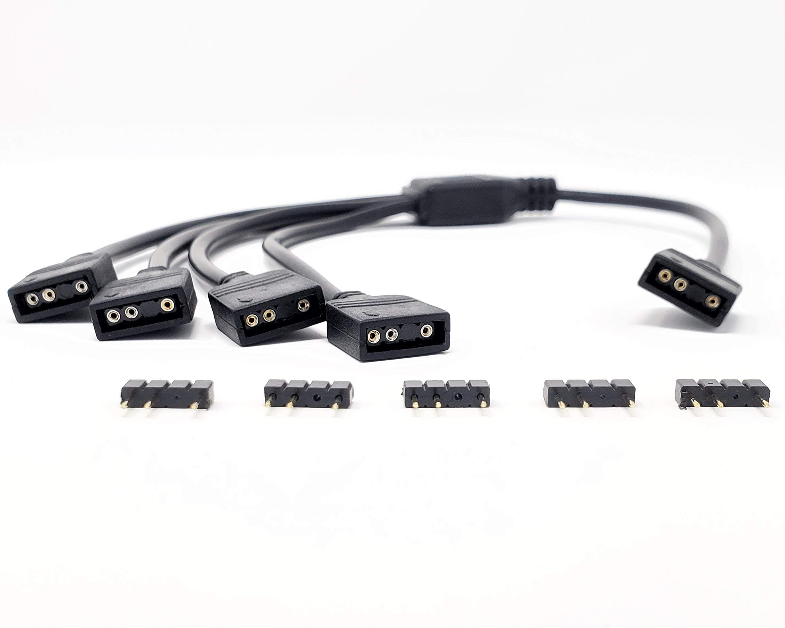 MICRO CONNECTORS 3-Pin Addressable RGB (ARGB) 1 to 4 Splitter Cable - 50cm with Male Pins (F04-04ARGB-50)-Black