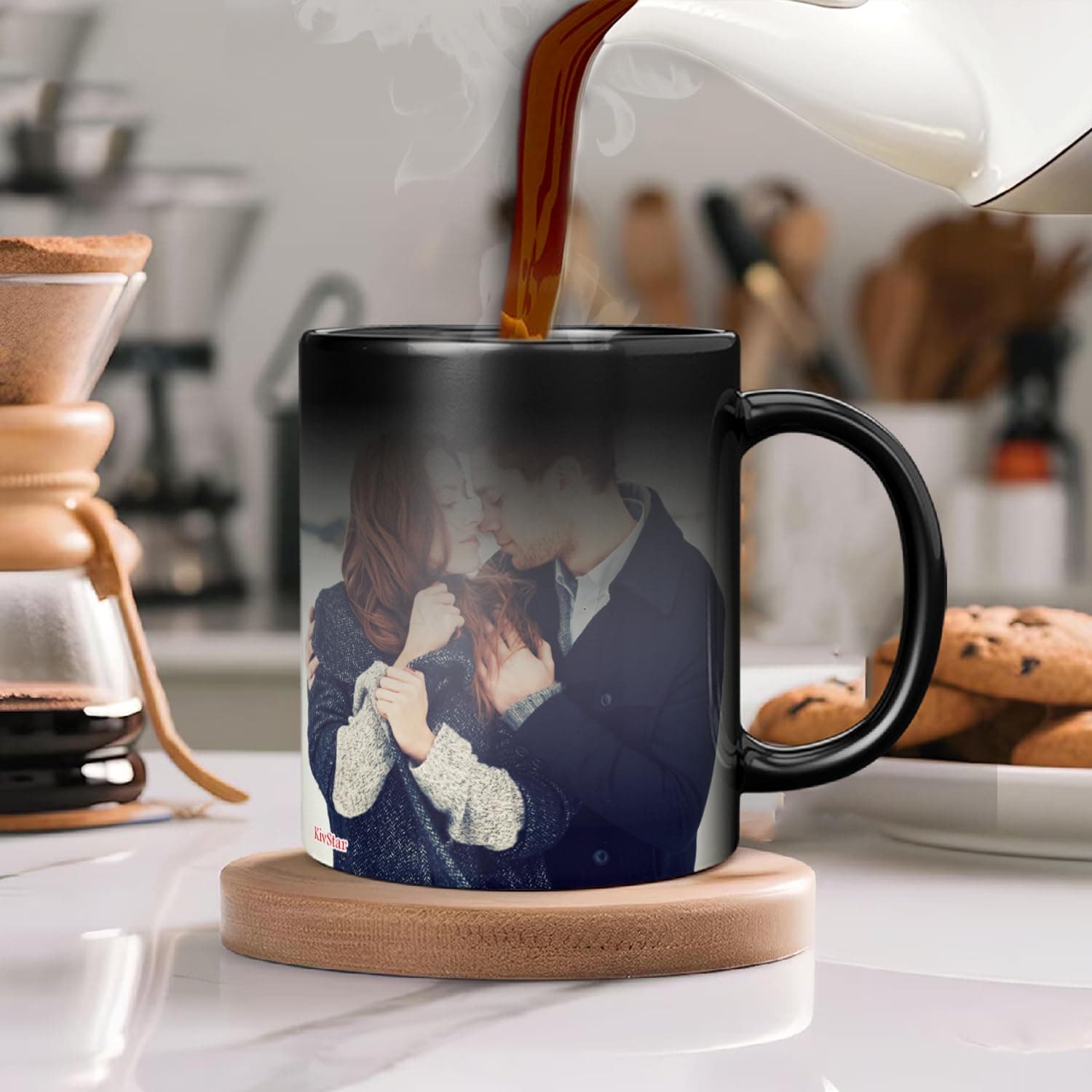Secret Reveal Personalized Photo Magic Mug - Custom Name & Quote - Black Ceramic Color Changing Mug (325ml) for Birthday, Anniversary, Valentine's Gift.