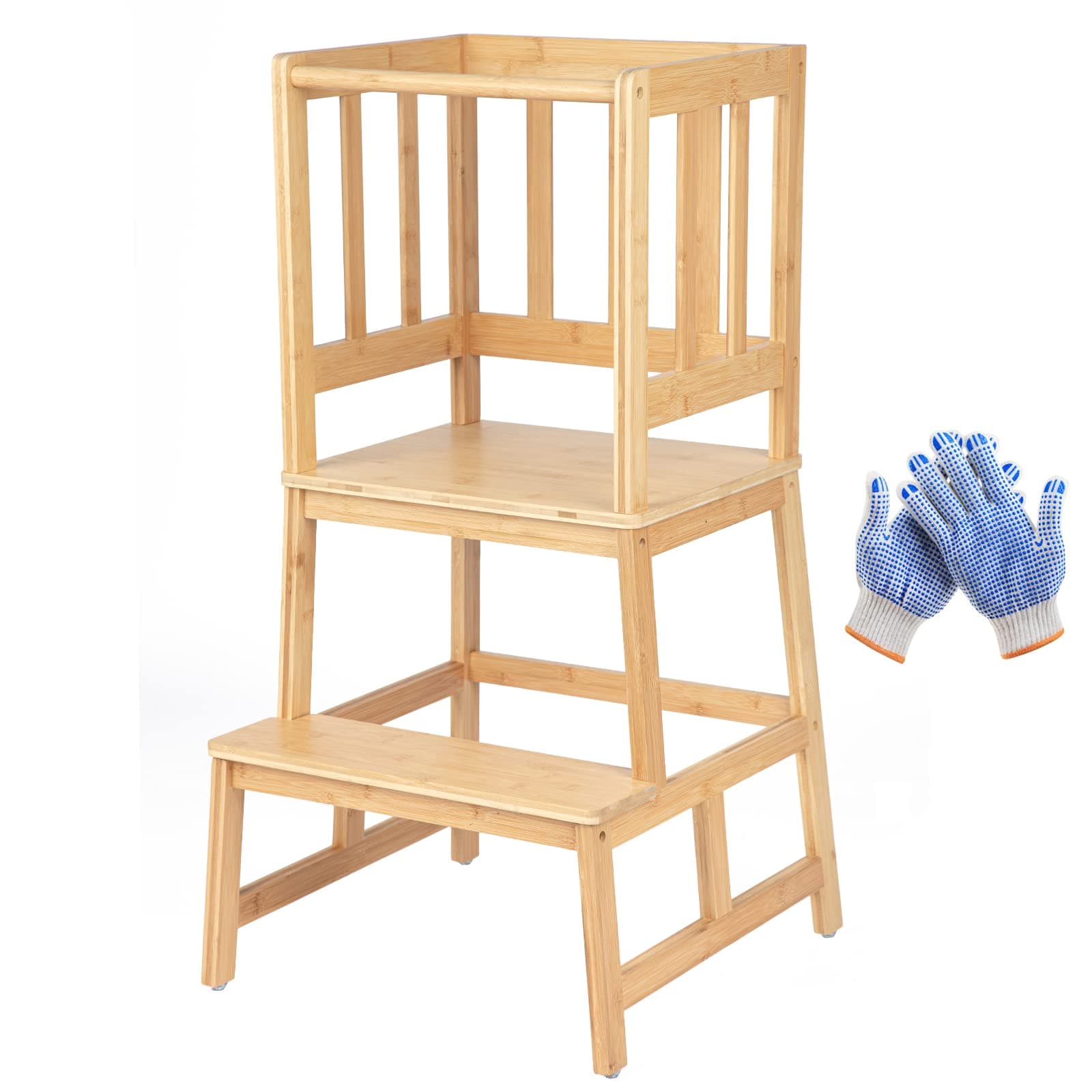 COSYLAND Kitchen Nursery Step Stool for Kids Toddlers Children,Standing Tower for Kitchen Counter, Mothers' Helper Kids Learning Stool,Made of Natural Solid Bamboo(Natural)