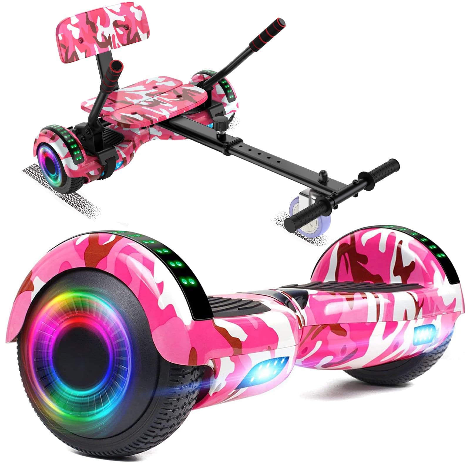 Self Balance Scooter Seat Attachment 6.5” Two-Wheel Self Balancing Electric Scooter with LED Light Flash Lights Wheels