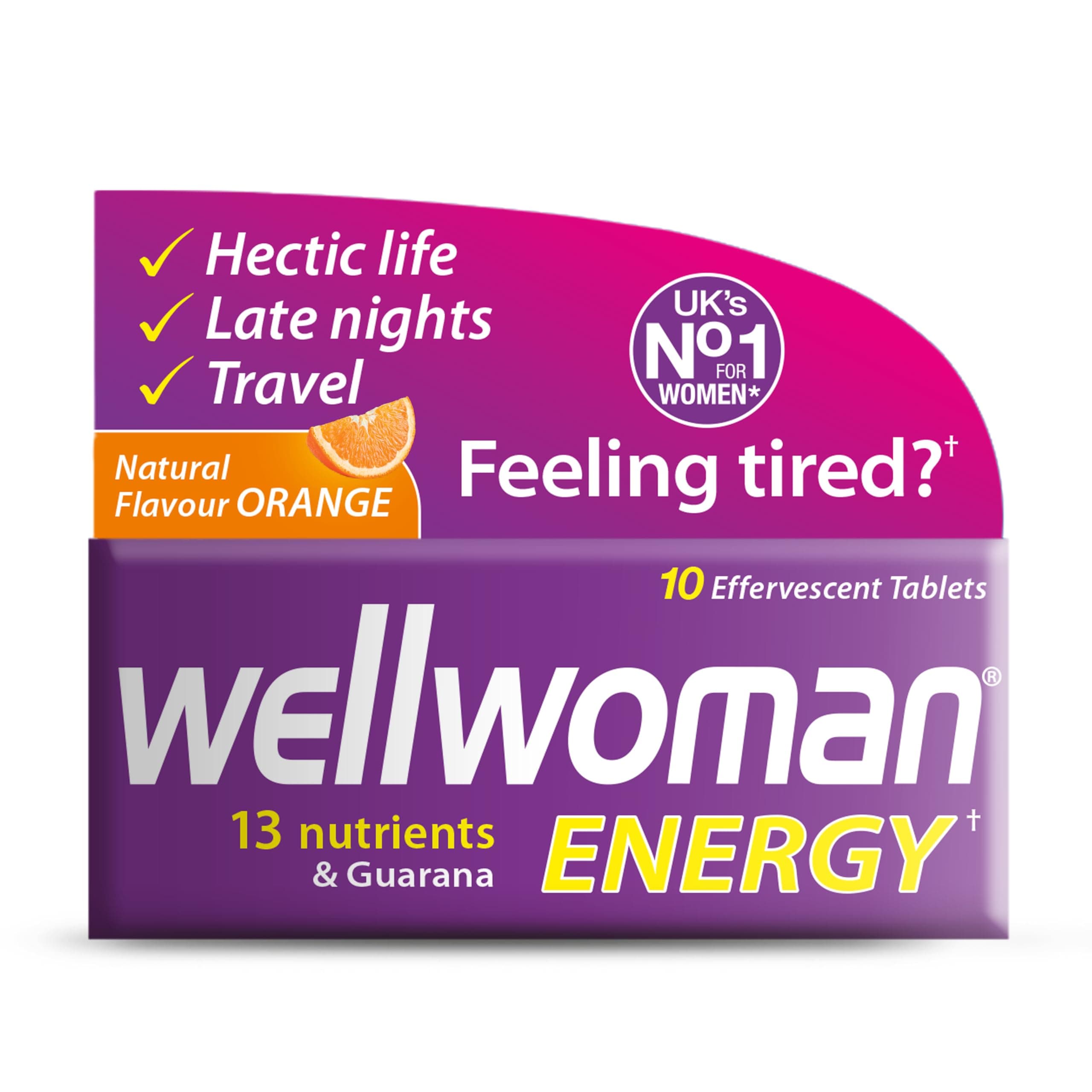 Energy Orange - 10 Dissolving Multivitamins Effervescent Tablets for Woman, Natural Orange Flavour,