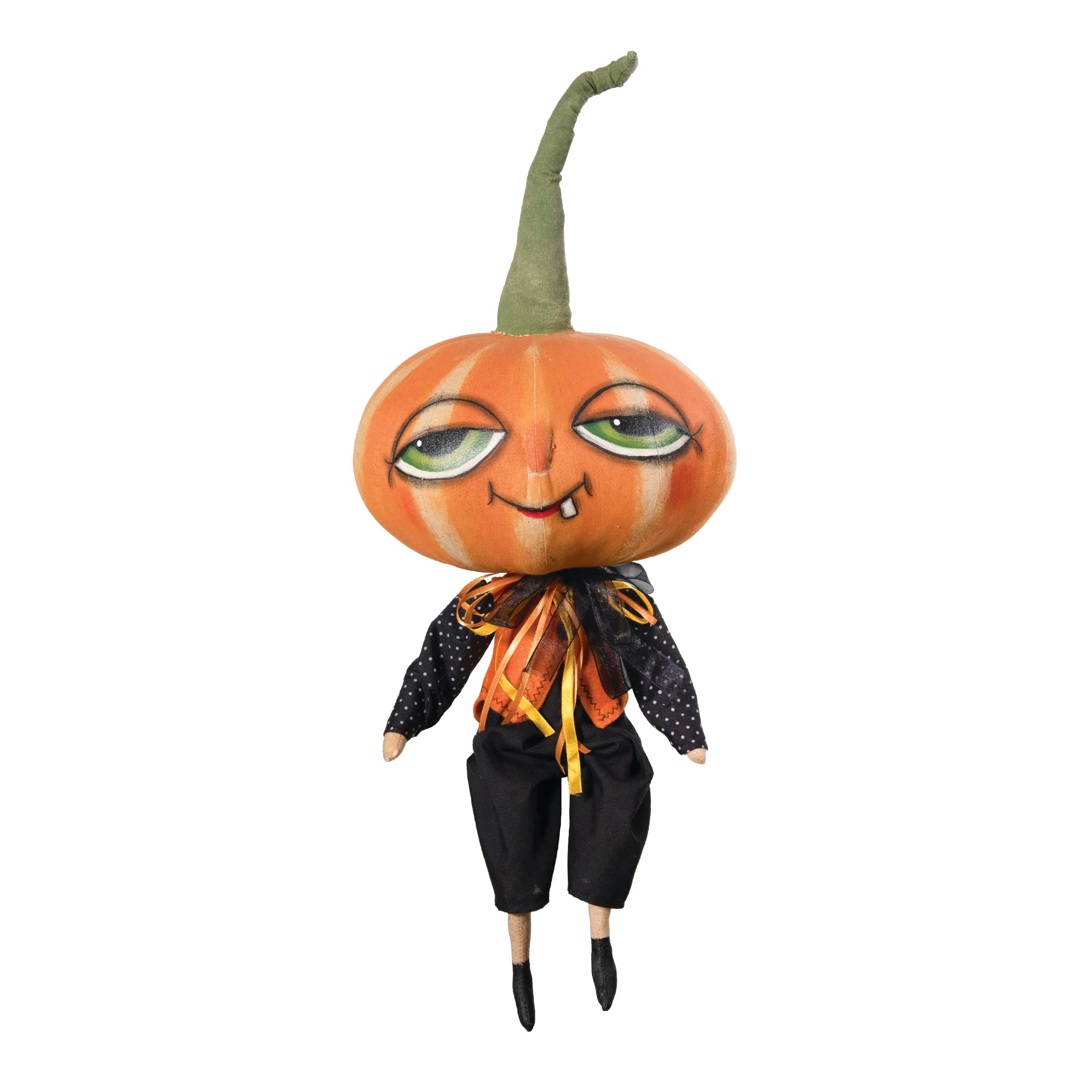 GALLERIE II Halloween Dennis Cute Pumpkin Jack-O'-Lantern Fall Folk Art Doll Collectible, Joe Spencer Gathered Traditions Home Decor Figures Figurines Orange & Black