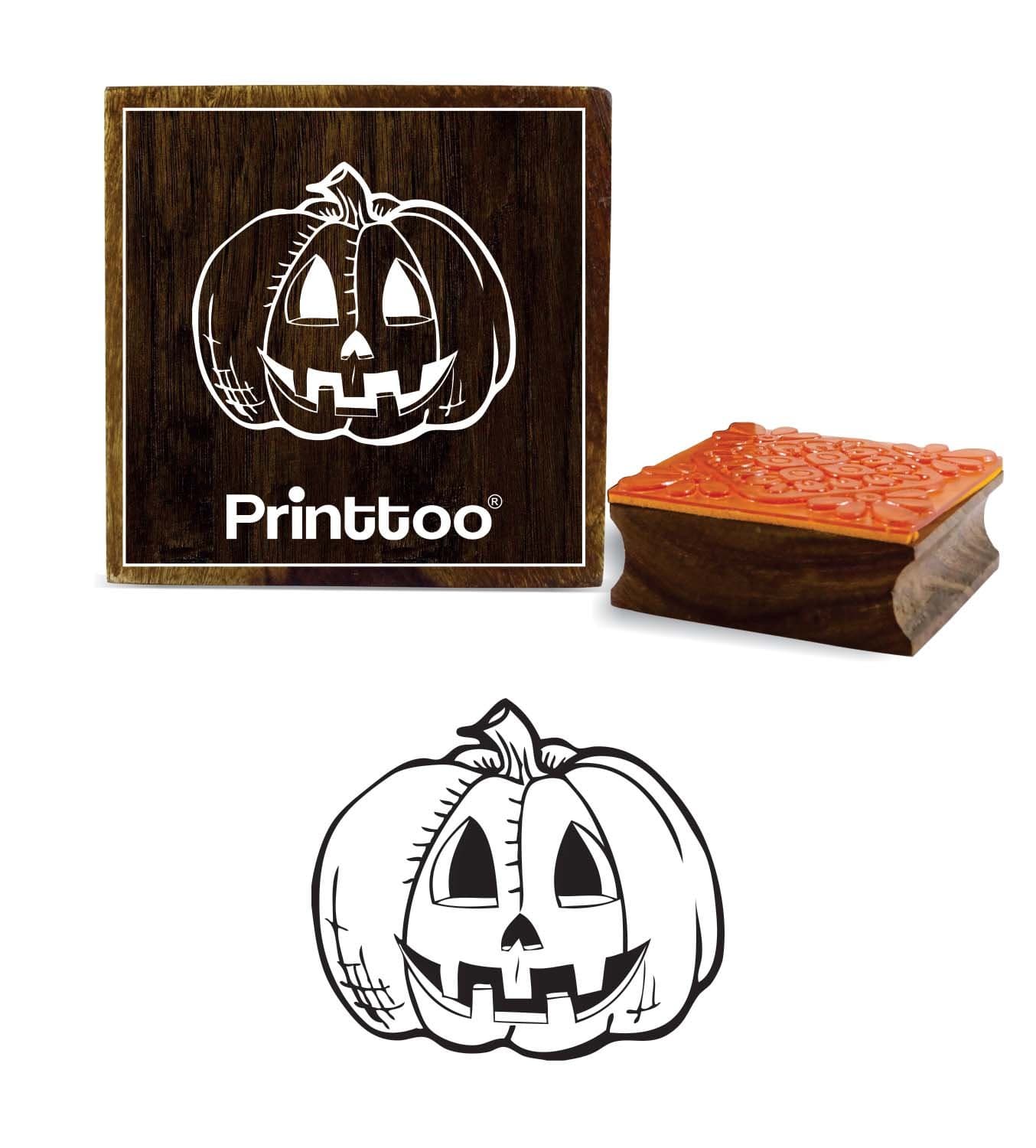 Printtoo Card Paper Print Happy Halloween Carve Face Square Wooden Rubber Stamp-2 x 2 Inches
