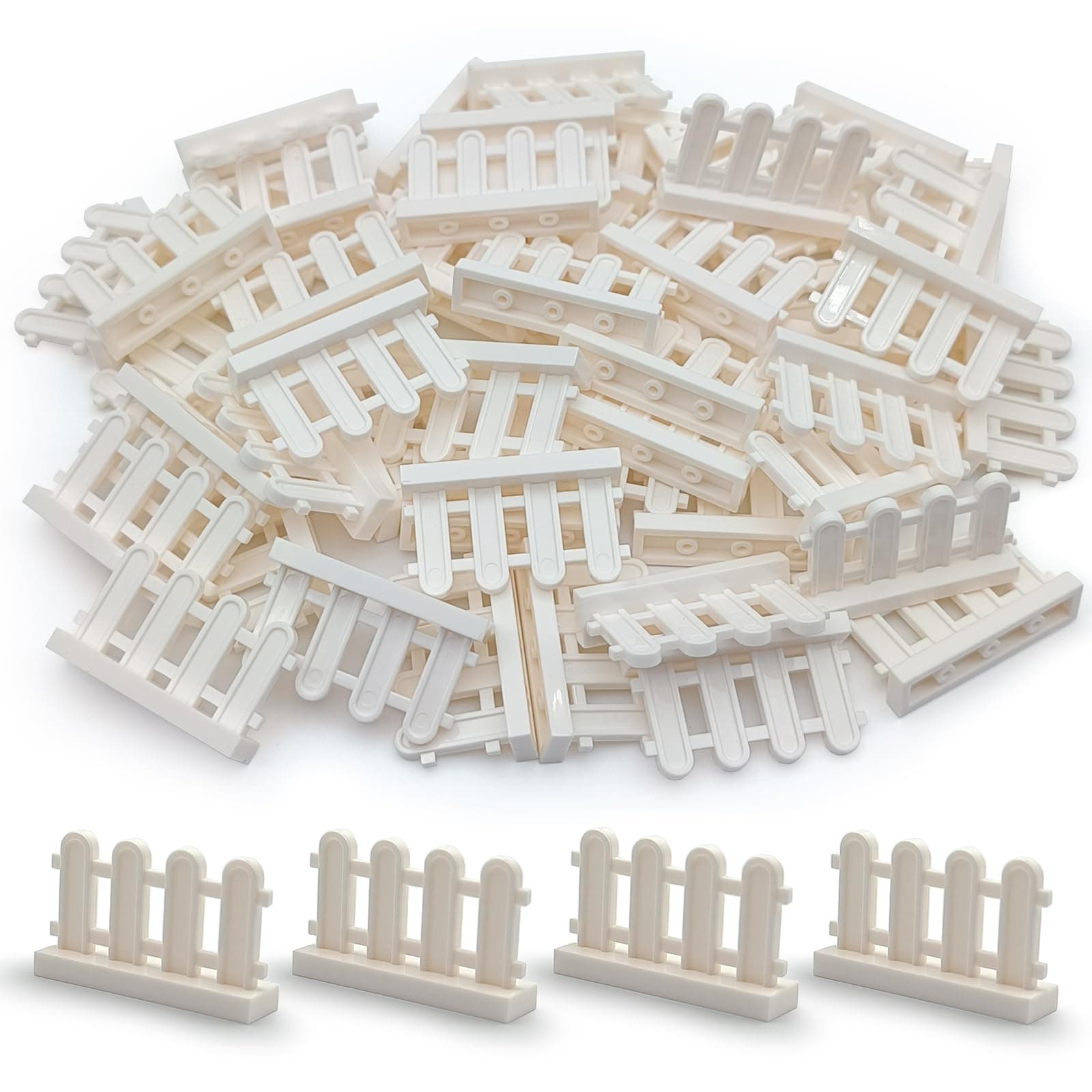 Building Block Toy Accessories 1 x 4 x 2 White Picket Fence, Bulk - 50 Pieces per Package (White)