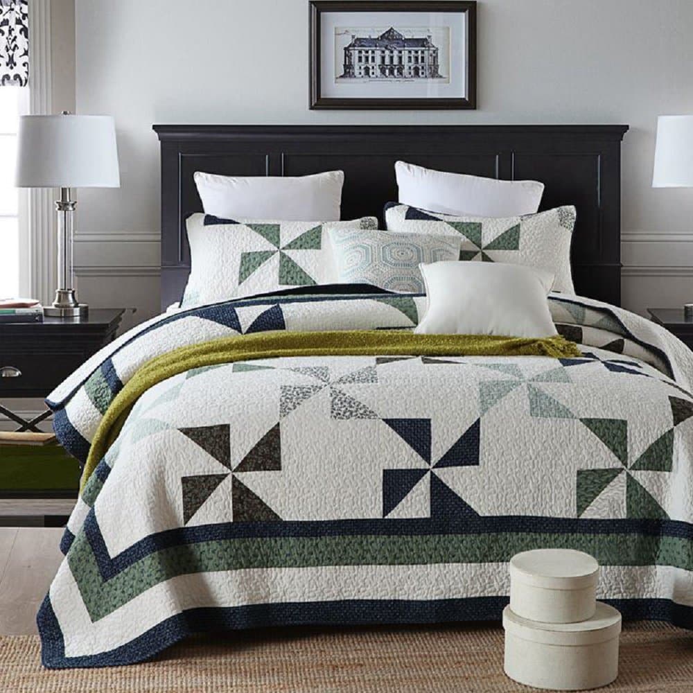 3-Piece Pure Cotton Quilt Set, Patchwork Bedspread Set, Finely Stitched, Coverlet Bed-Cover, King Size