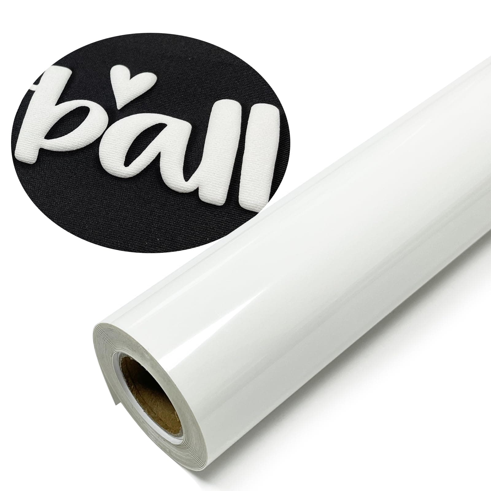 White Puff Vinyl Heat Transfer - 12 "x 8ft 3D Puff HTV Vinyl, Puffy Iron-On for Fabrics, Perfect for T-Shirts, Bags, Pillows, Compatible with Cricut & Cameo