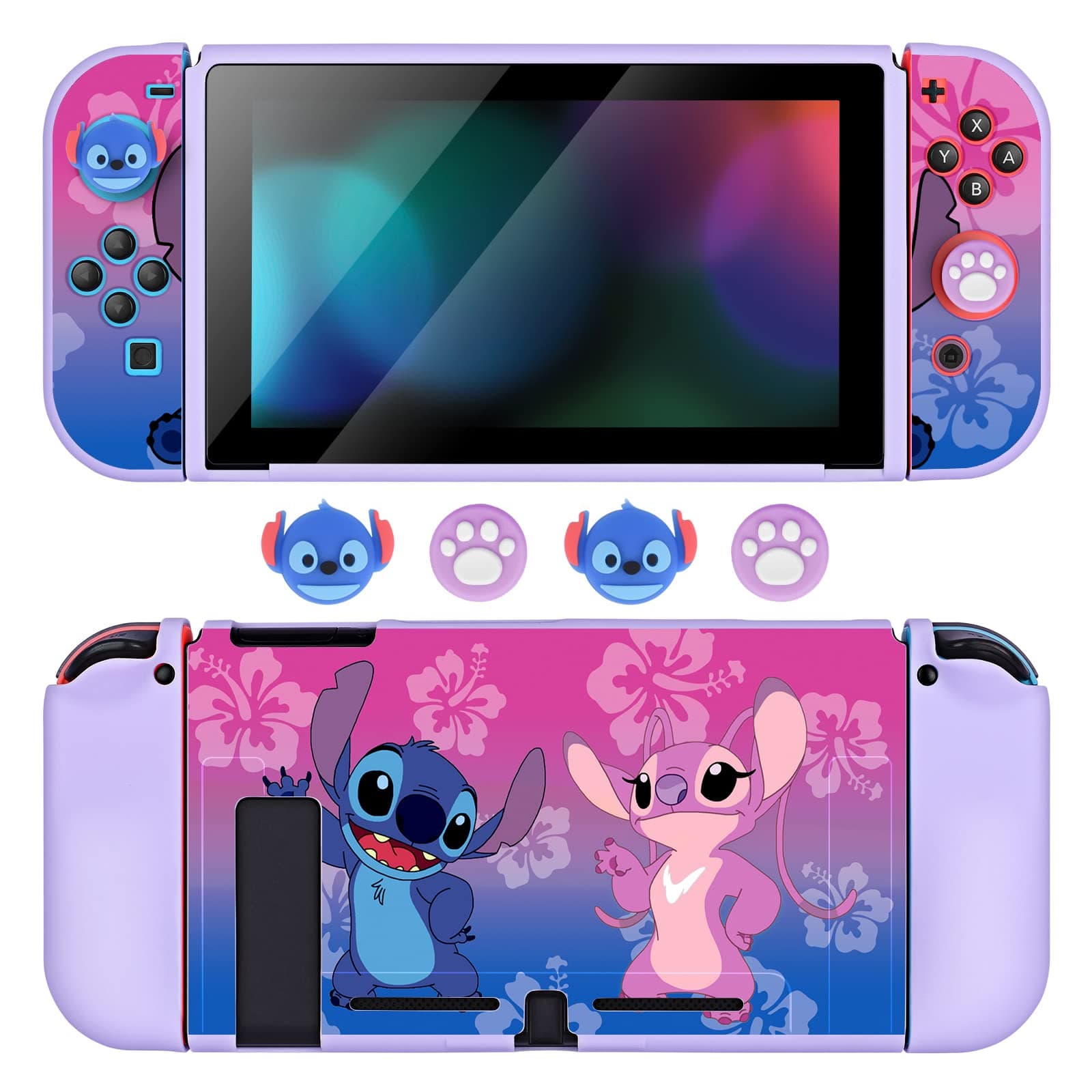 Case Compatible with Switch,Dockable Cover Soft TPU Protective Switch Case,with 2 Soft JoyCon Cover and 4 Thumb Grip Caps,Elements of Anime games,Anti-Scratch Shock Absorption,Alien monsters