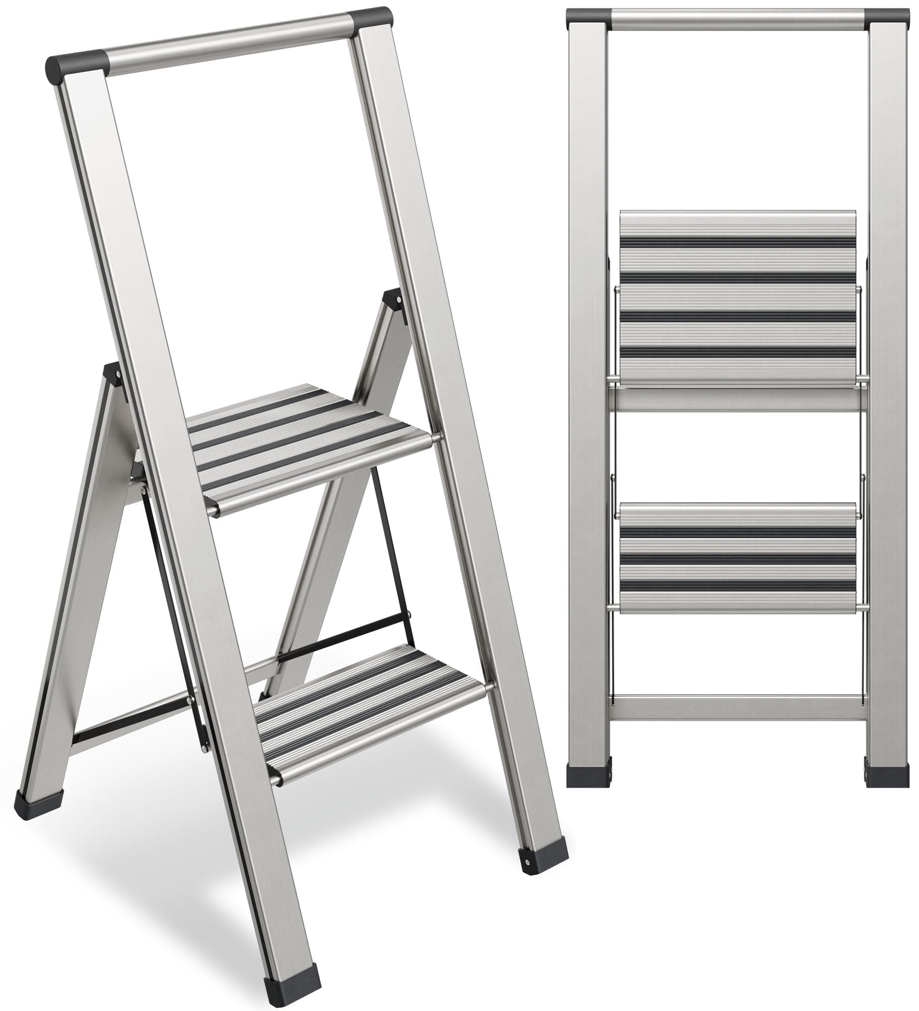 Step Ladder 2 Step Folding, Decorative - Modern Beautiful Aluminum, Lightweight, Ultra Slim Profile, Anti Slip Steps, Sturdy-Portable for Home, Office, Kitchen, Photography Use,by SORFEY