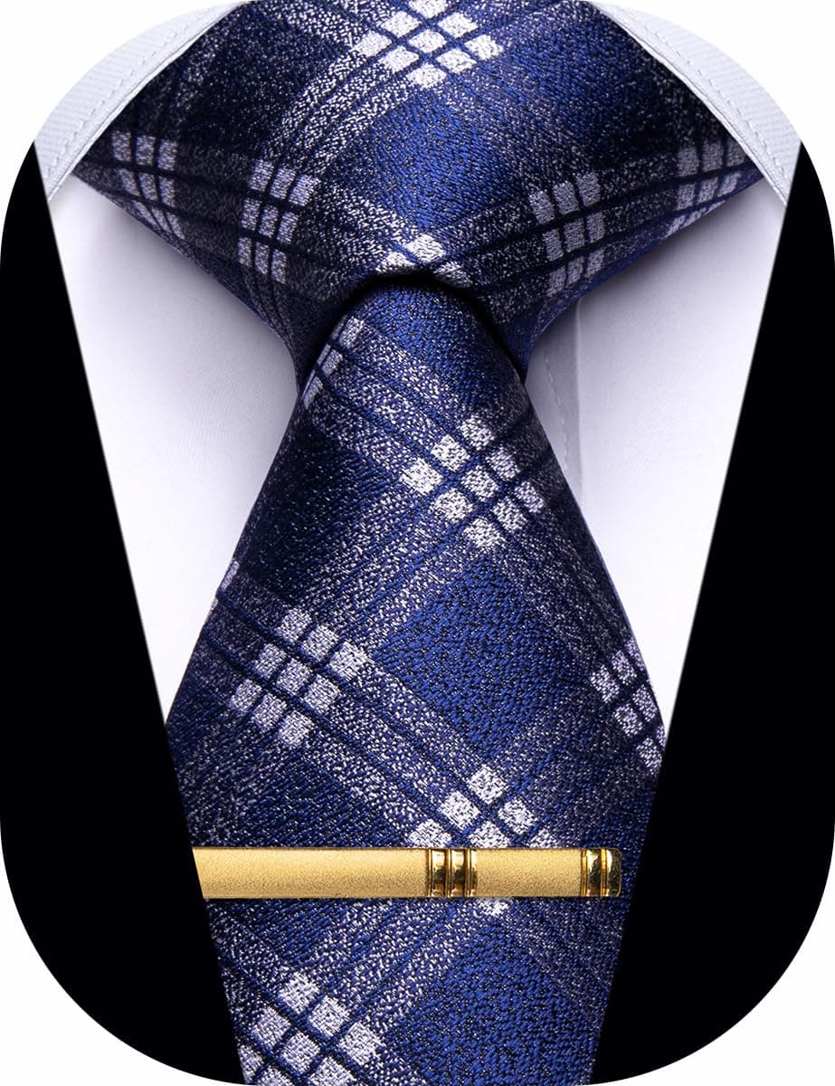 YourTiesMen's Neckties Striped Tie and Plaid Neckties for Men Woven Silk Tie Gold Tie Clip Set