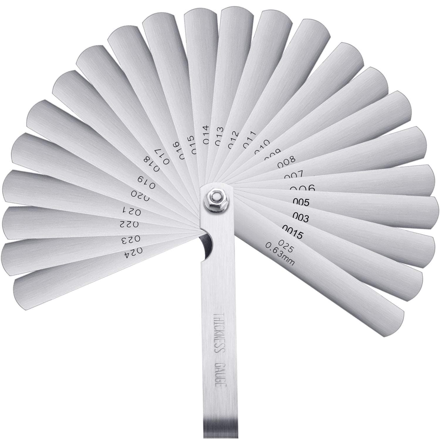 Hotop 26 Blades Stainless Steel Feeler Gauge Dual Marked Metric and Imperial Measuring Tool for Valves, Spark Plugs, Automotive Gaps(0.0015/0.04-0.025/0.635 Mm)