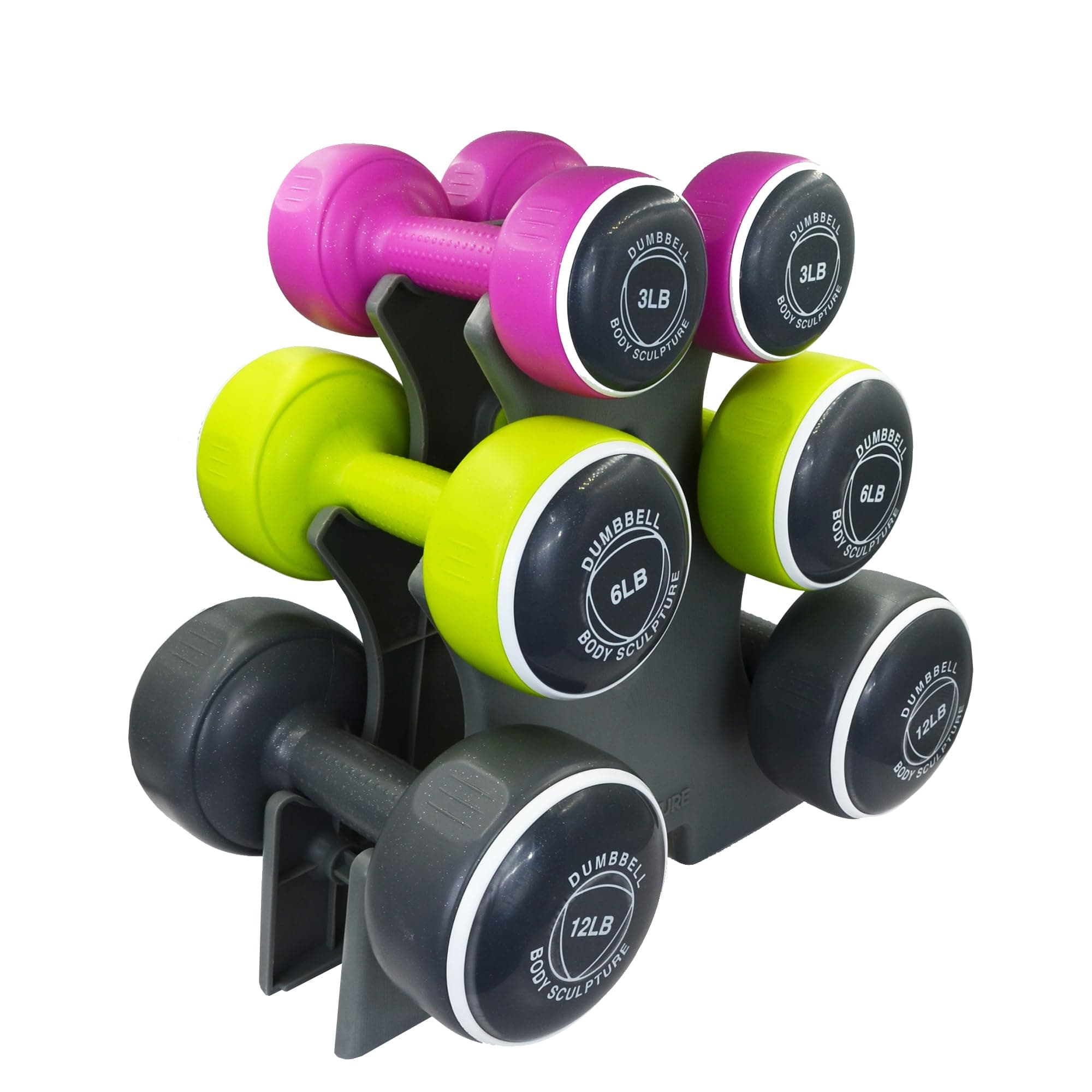 Weights Set Free-Weight Dumbbell Set with Rack Set includes 3, 6 and 12 lb Weights ideal for men and women for small and large muscle groups