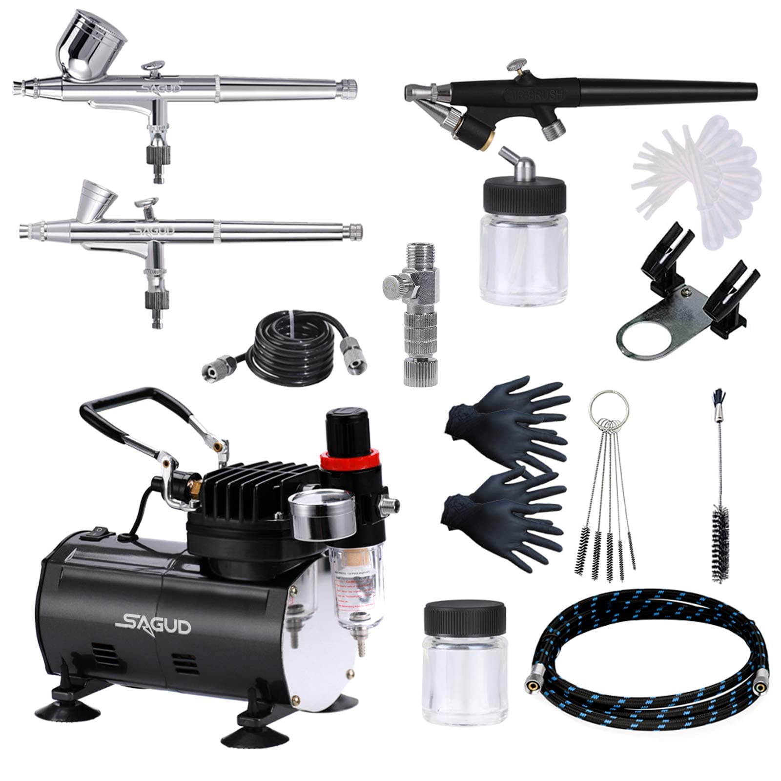 Airbrush Kit with Compressor, Includes 3 Air Brushes 0.2mm, 0.3mm, 0.8mm and Air Brush Accessories Cleaning Kit