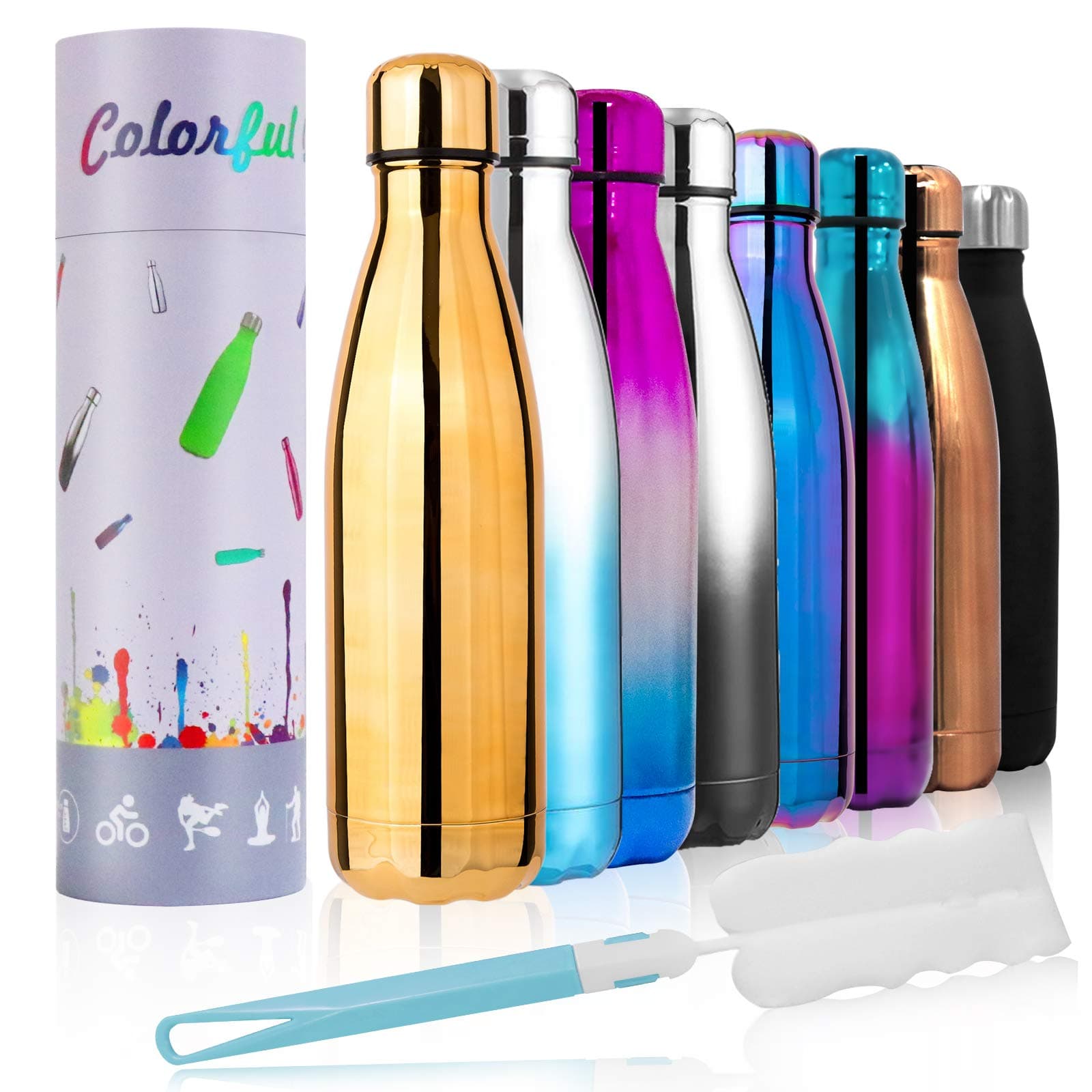 YCNET Vacuum Insulated Double Walled Water Bottle, Stainless Steel Vacuum Flask, 12 Hours Hot/24 Hours Cold, Leak Proof BPA Free Water Bottles for Outdoor Sport Hiking Camping and School Office