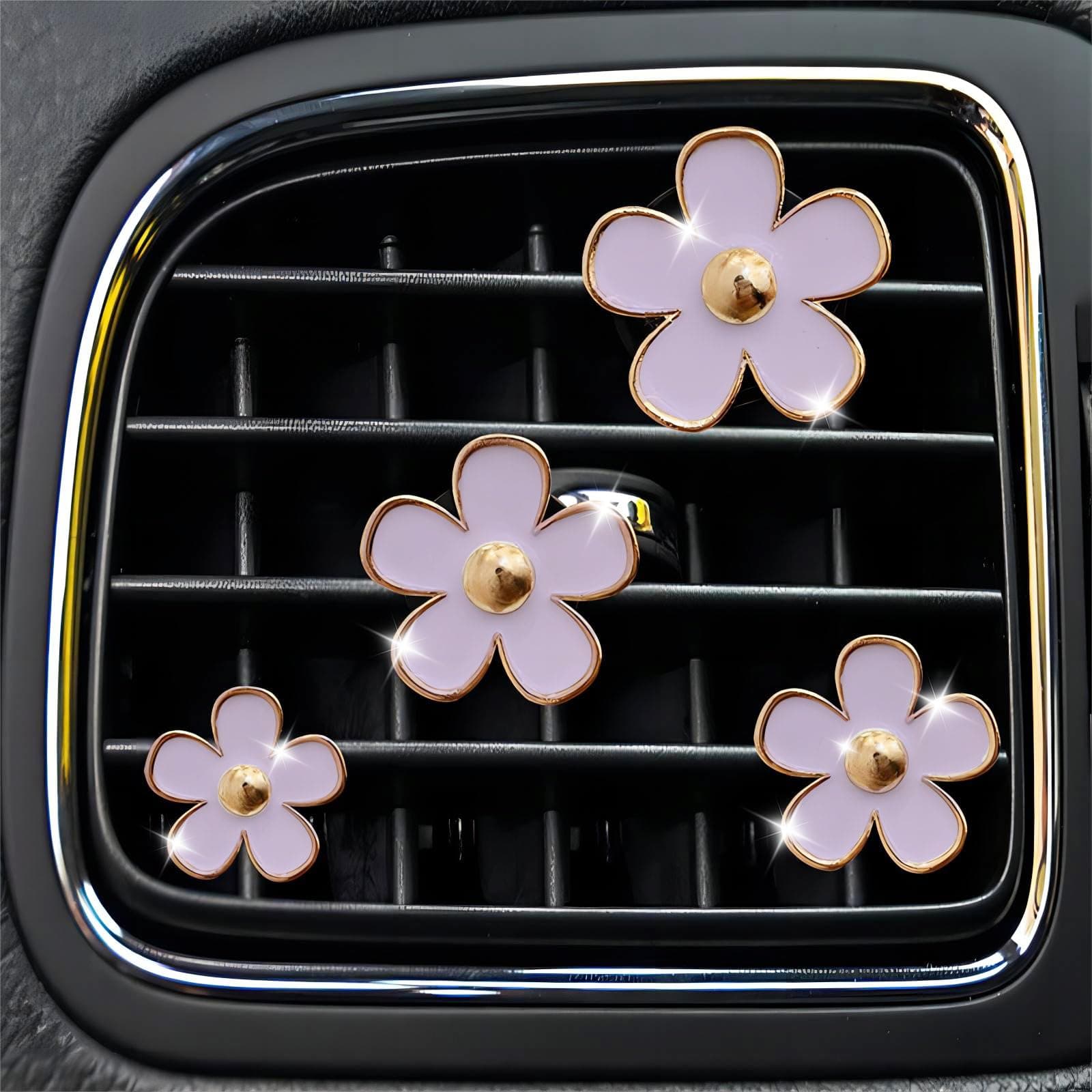 4PCS Daisy Car Decorations,Air Conditioning Outlet Clip,Air Vent Clip,Car Air Freshener Clip,Car Inter Decor Accessories (Lavender)