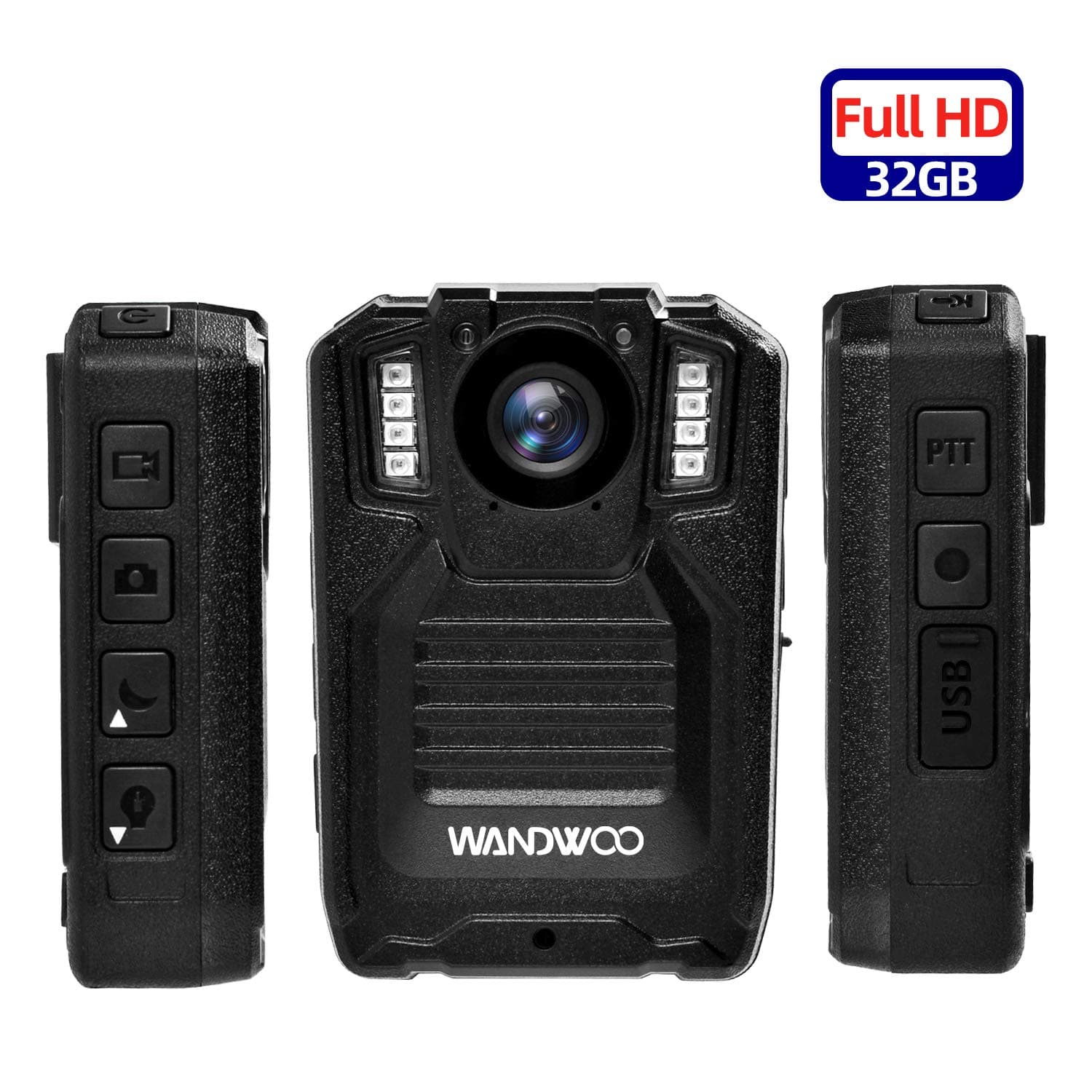 Full HD Body Camera, WANDWOO Multifunctional Police Worn Camera with 64GB Memory for Police Law Enforcement