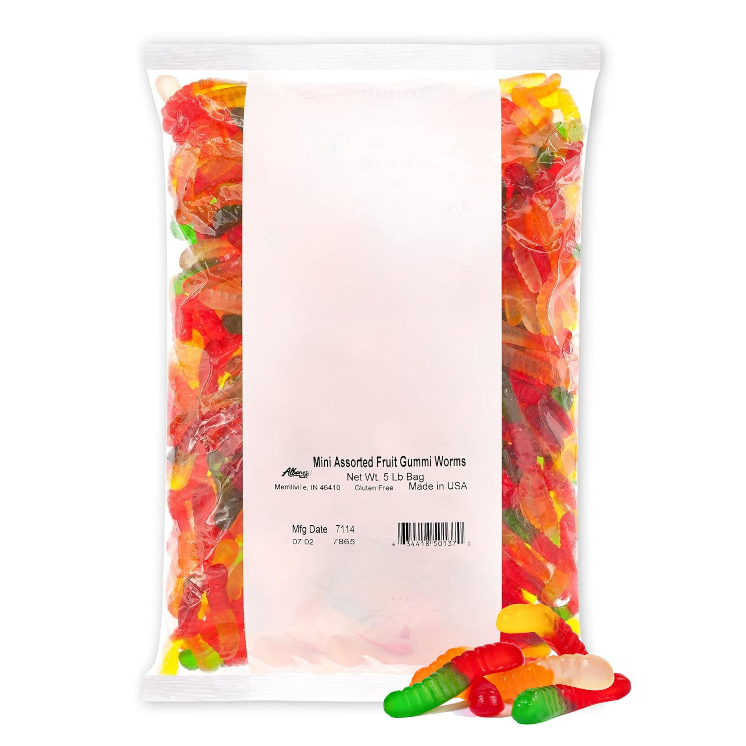 Candy, Mini Assorted Fruit Gummi Worms, 5-pound Bag