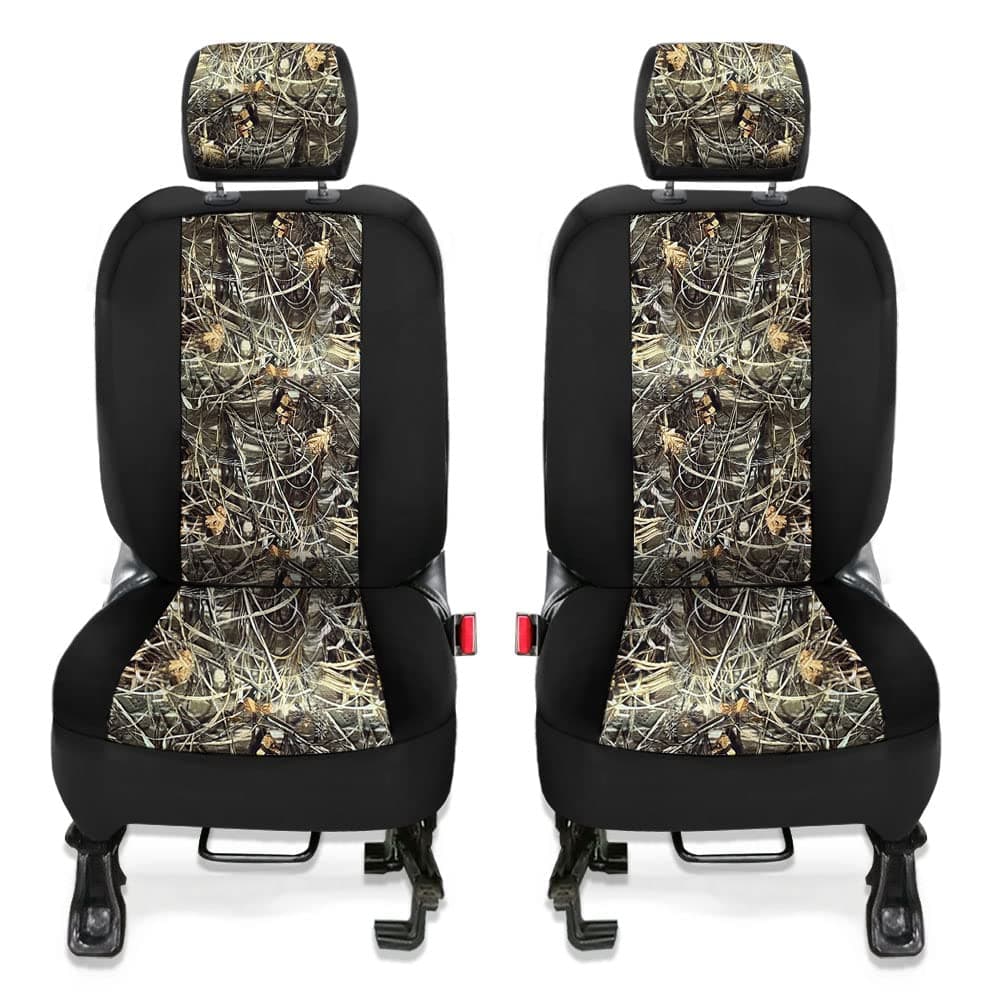 CarsCover Custom Fit 2011-2018 Jeep Wrangler Unlimited 4dr JK Wetsuit Neoprene Car SUV Wagon Front Seat Covers Camo and Black Sides Driver & Passenger Real Maple Forest Tree Leaf Camouflage Cover