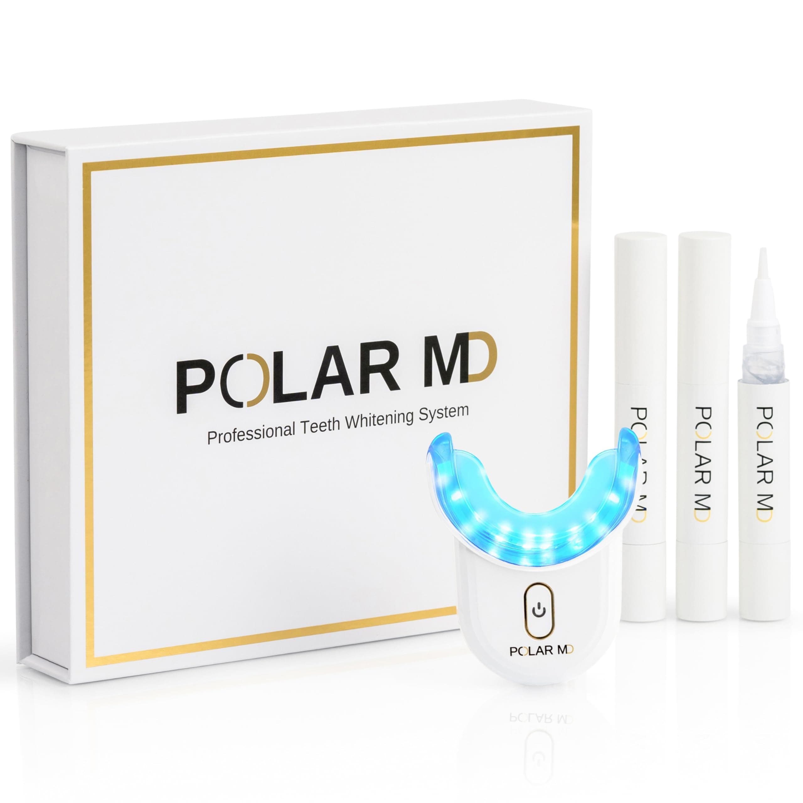 Polar MD Teeth Whitening Kit, Professional Teeth Whitener Gel Pens, 1YR. Supply, Compare to Whitening Strips. Powerful 32 LED Wireless Activating Light.