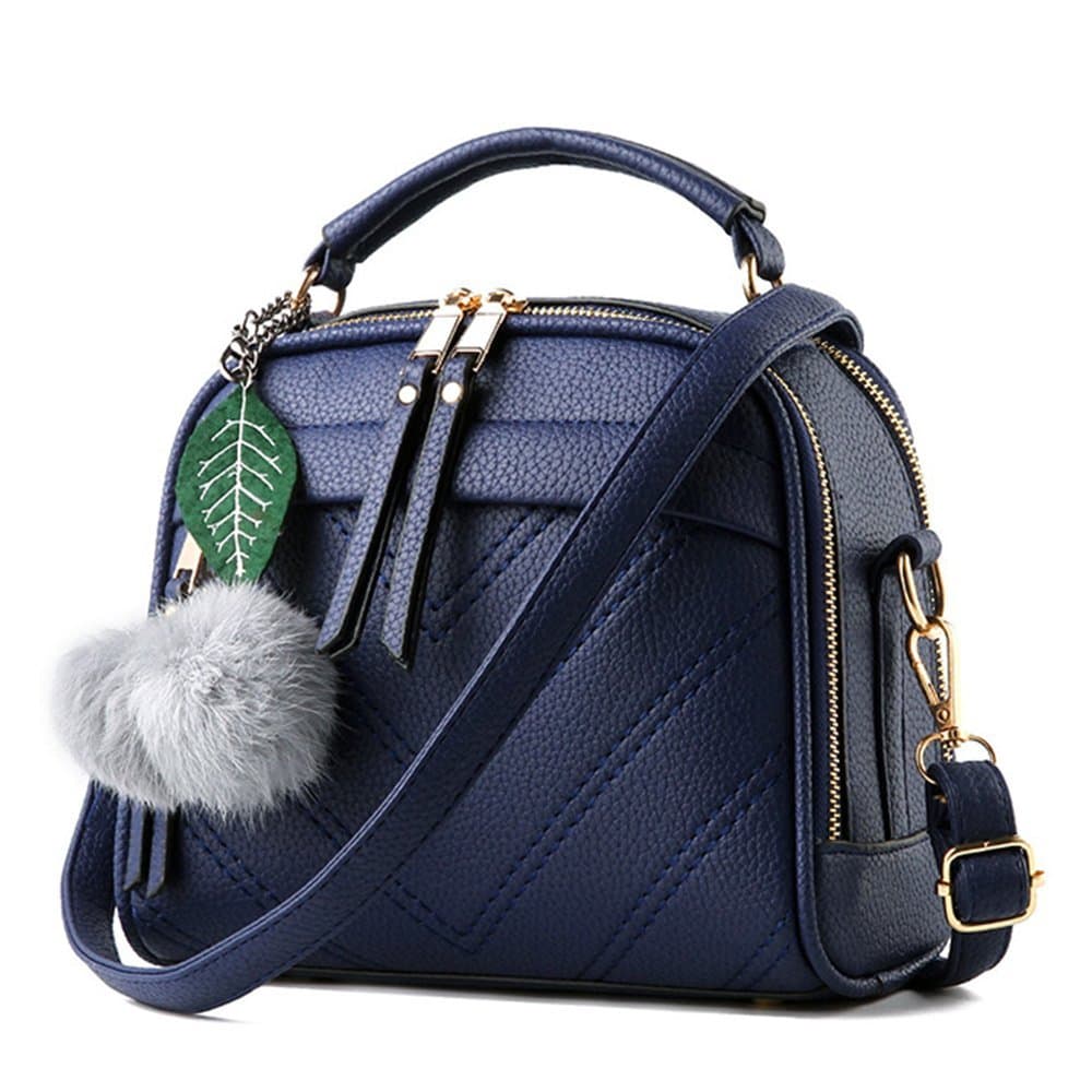 Women Portable Crossbody Handbag with Leather Chain Strap Tote Bag (blue)