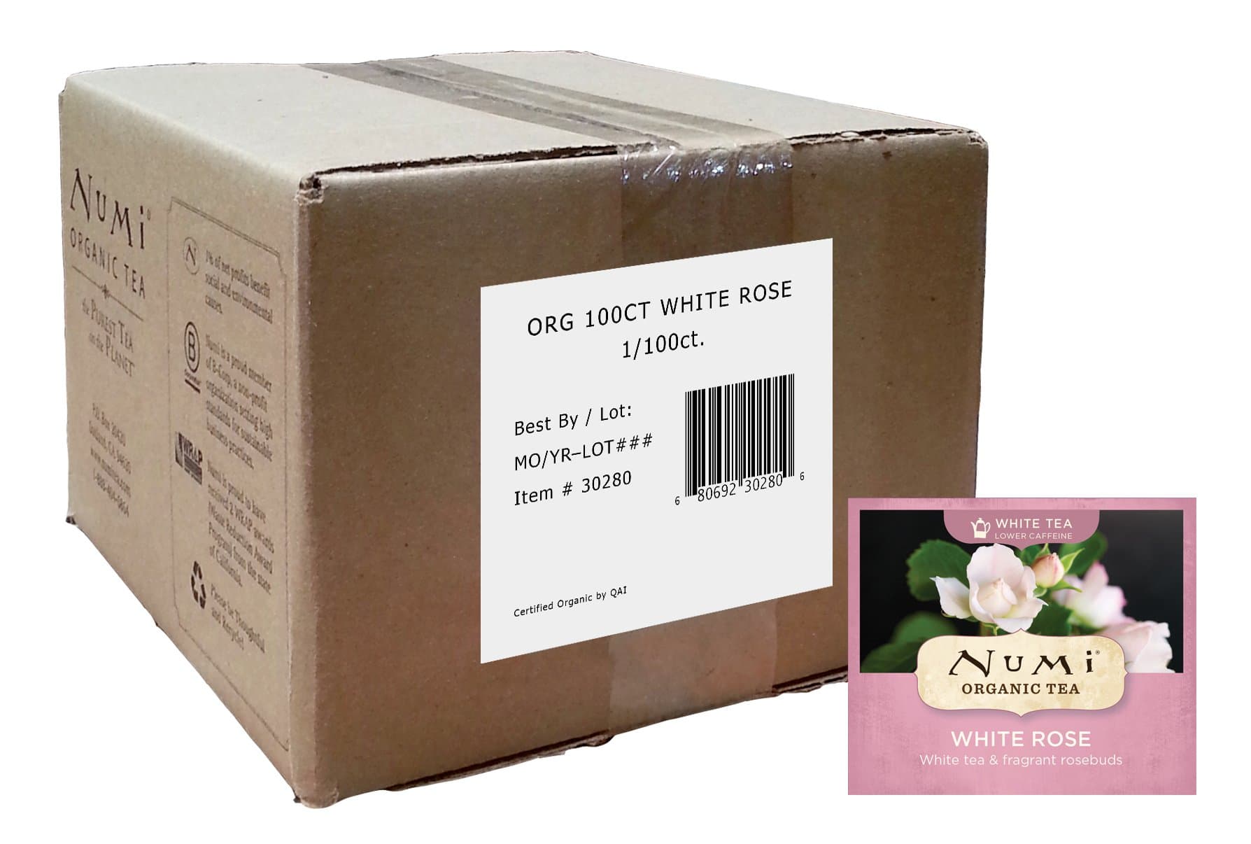 Numi Organic Tea White Rose, 100 Count Box of Tea Bags, White Tea (Packaging May Vary)