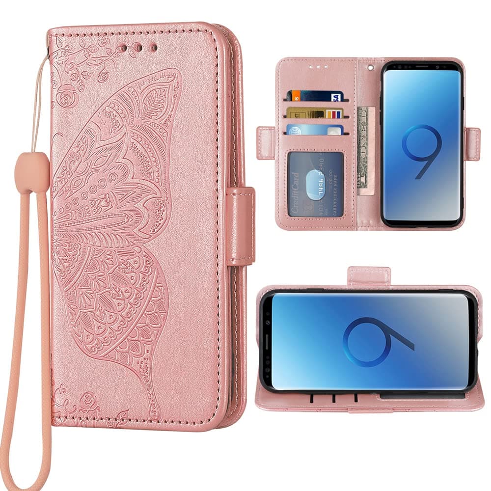 WWAAYSSXACompatible with LG G7 ThinQ Wallet Case Wrist Strap Lanyard Leather Flip Card Holder Stand Cell Phone Cover for LGG7 One G 7 Plus Rose Gold