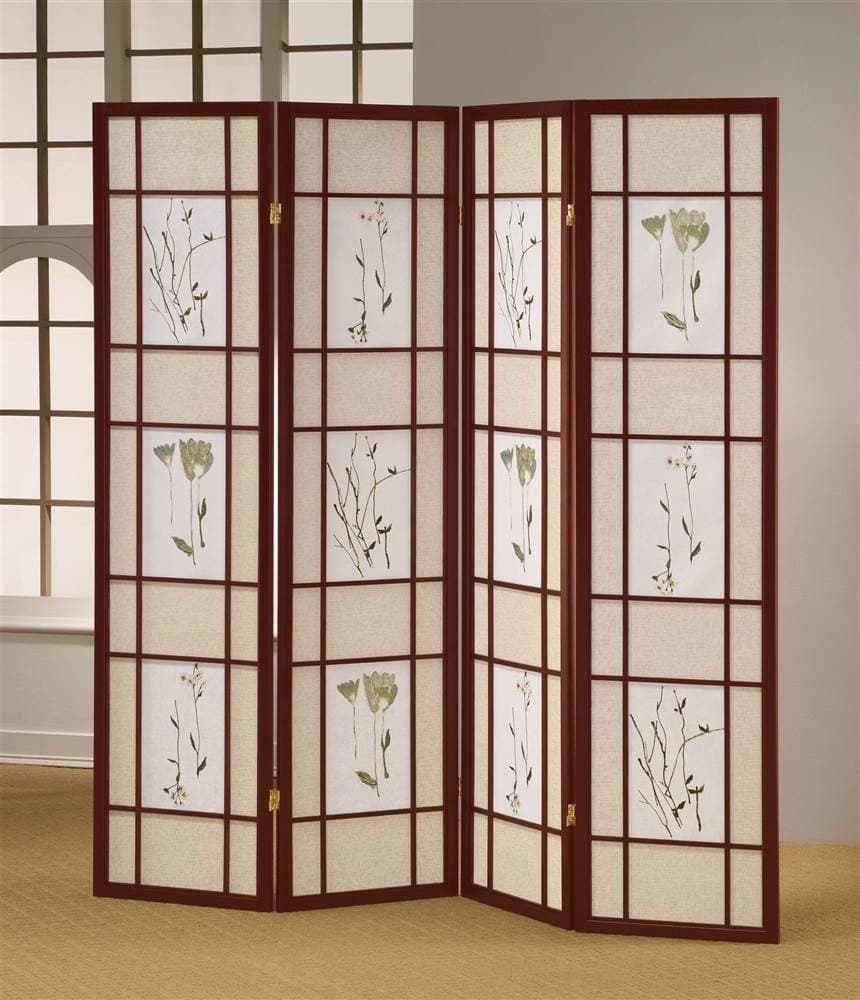 ADF 4-Panel Shoji Screen with Cherry Finish Frame