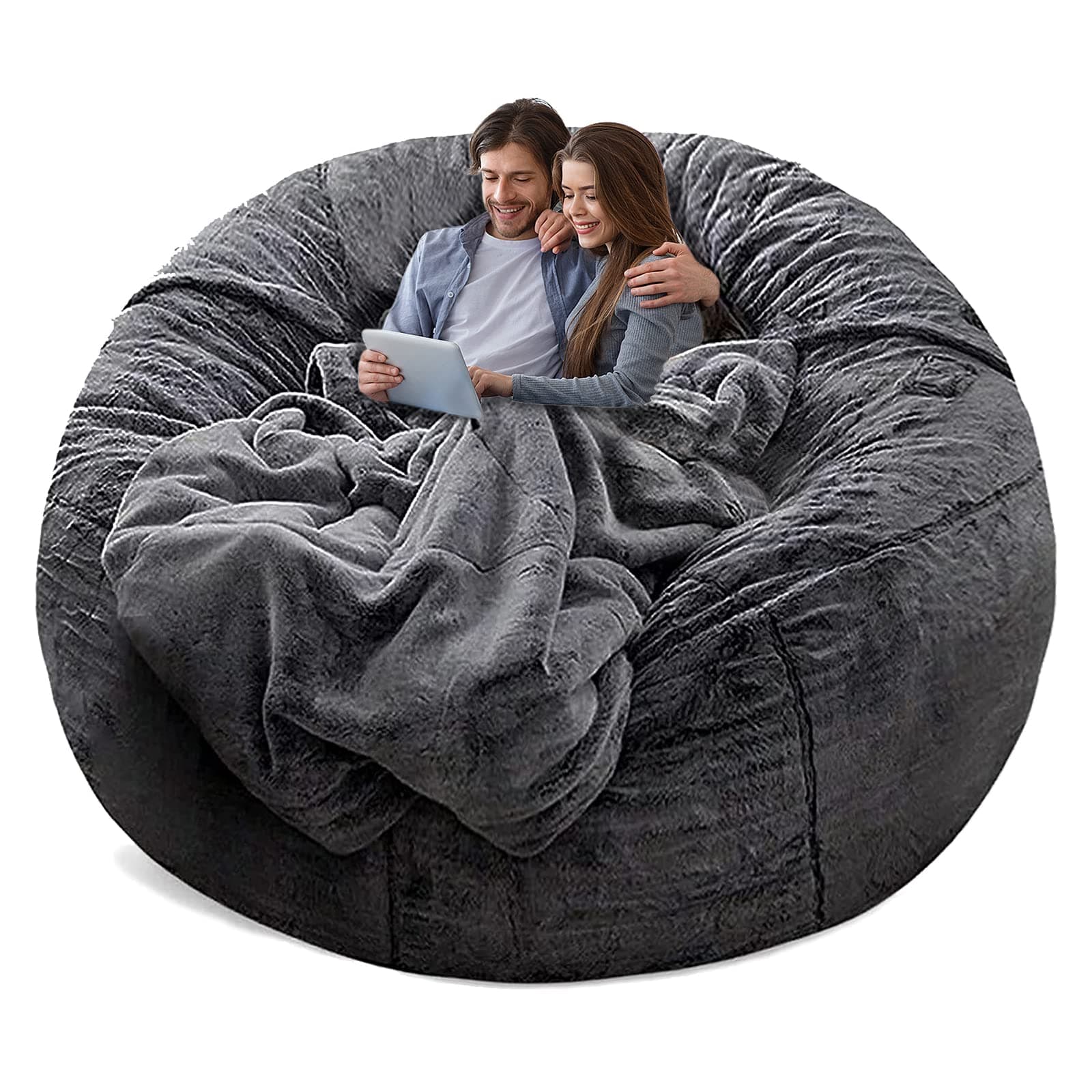 YudouTech（No Filler Bean Bag Chair Cover Without Filler,Big Round Soft Fluffy PV Velvet Washable Bean Bag Lazy Sofa Bed Cover for Adults,Living Room Bedroom Furniture Outside,5ft Dark Grey