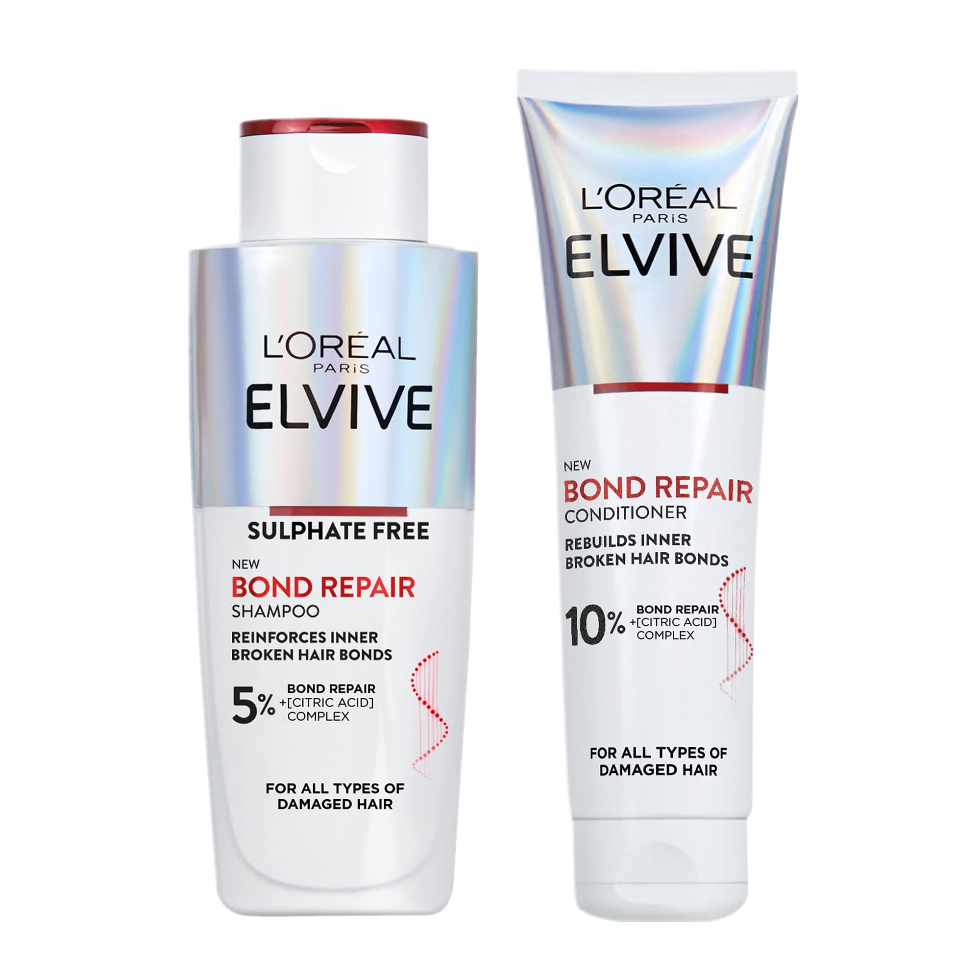 L’Oreal Paris Elvive Bond Repair Routine Set for Damaged Hair, Shampoo 200ml and Conditioner 150ml, Deep Intensive Hair Repair Treatment, Rebuild Broken Hair Bonds