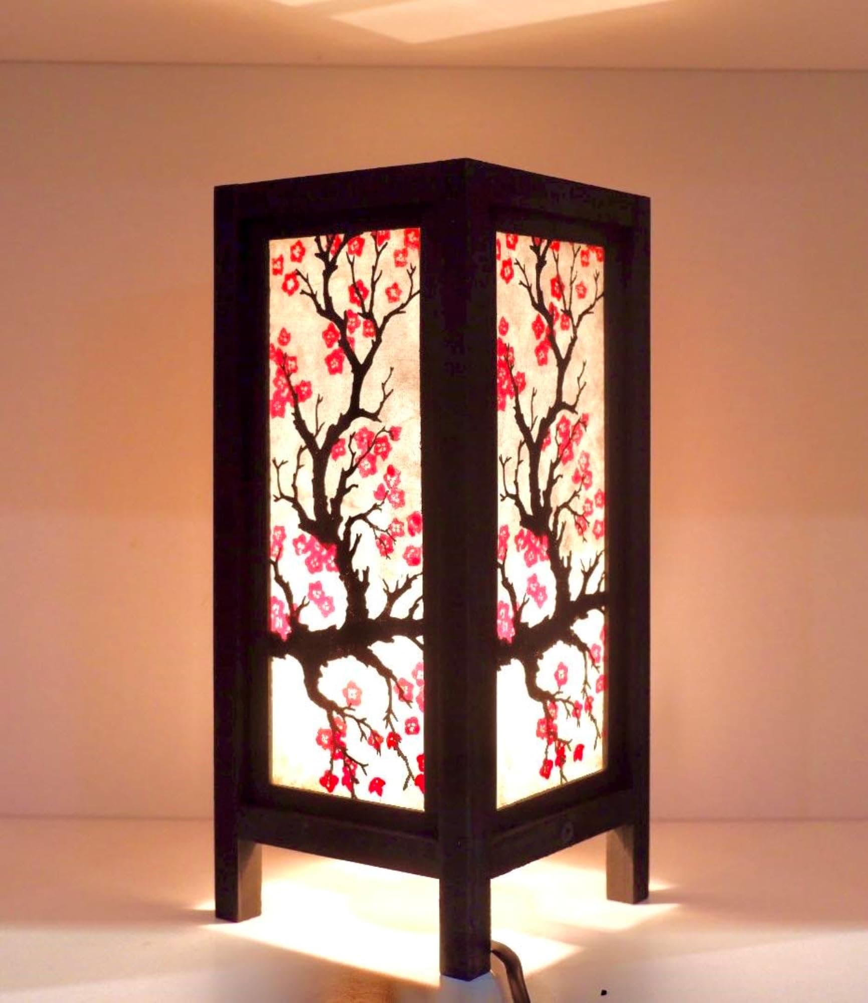 Thai Vintage Handmade Japanese Lamp Cherry Blossom Flowers Bedside Table Lamp Floor Lantern Lamp Shades for Bedroom Home Decor Christmas Gift