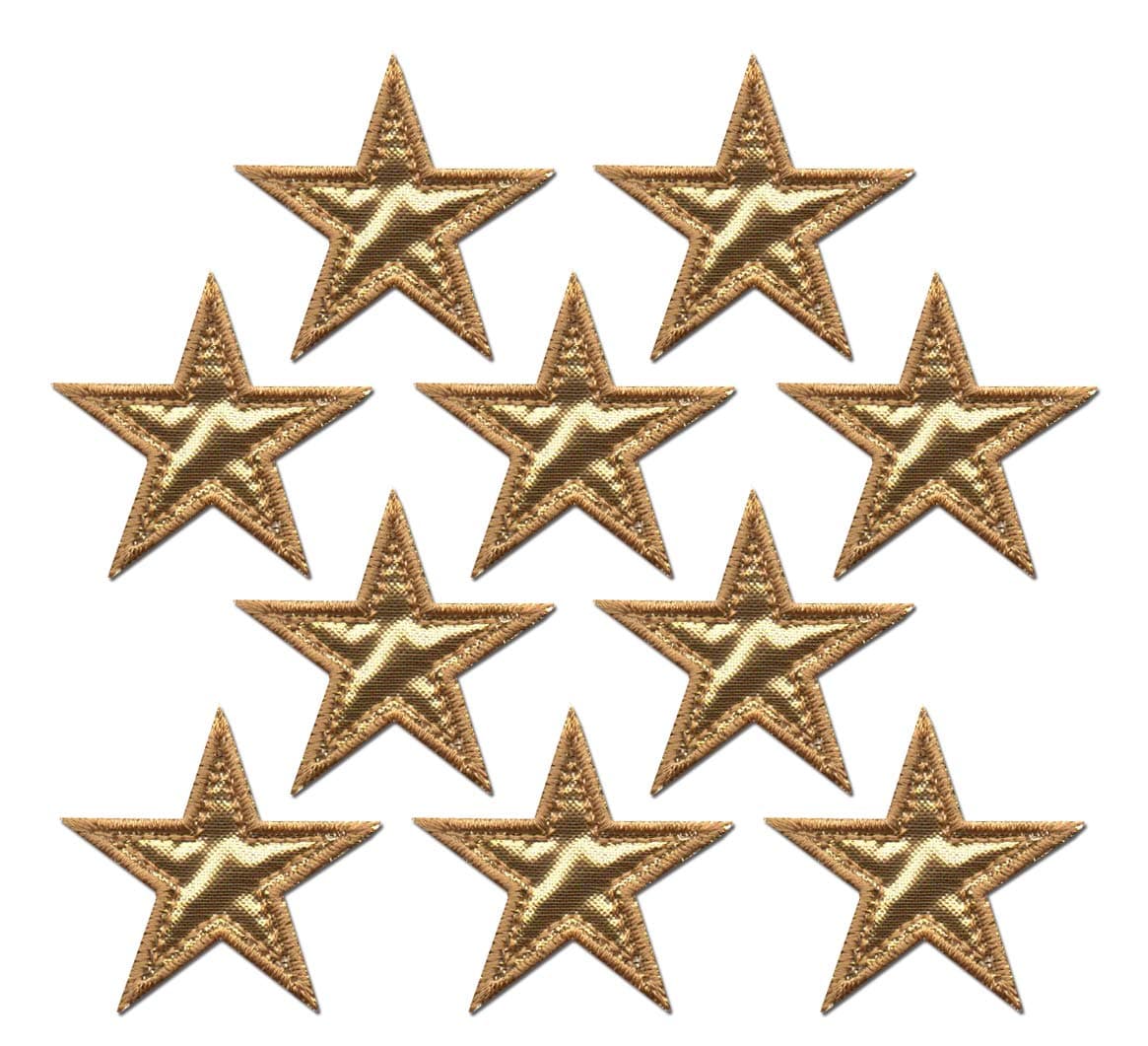 Iron On Patches - Gold star Patch 10 pcs Iron On Patch Embroidered Applique A-177
