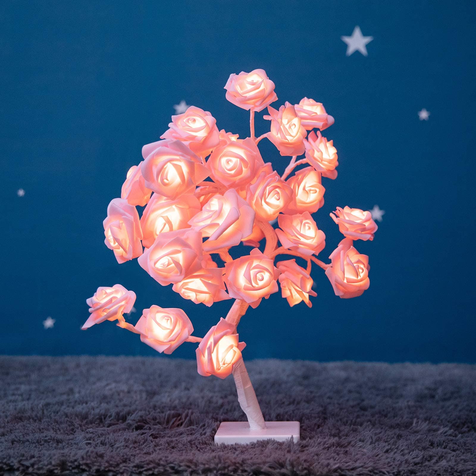 Bolylight Light Up Rose Tree 32 LED Night Light Rose Lamp Artificial Tabletop Tree for Home Decoration Wedding Christmas Pink