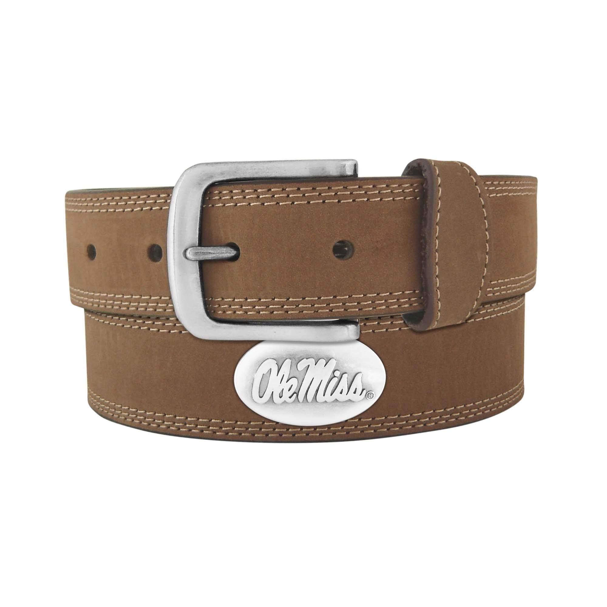 ZEP-PRONCAA Ole Miss Rebels Light Crazyhorse Leather Concho Belt, Light Brown, 32-Inch
