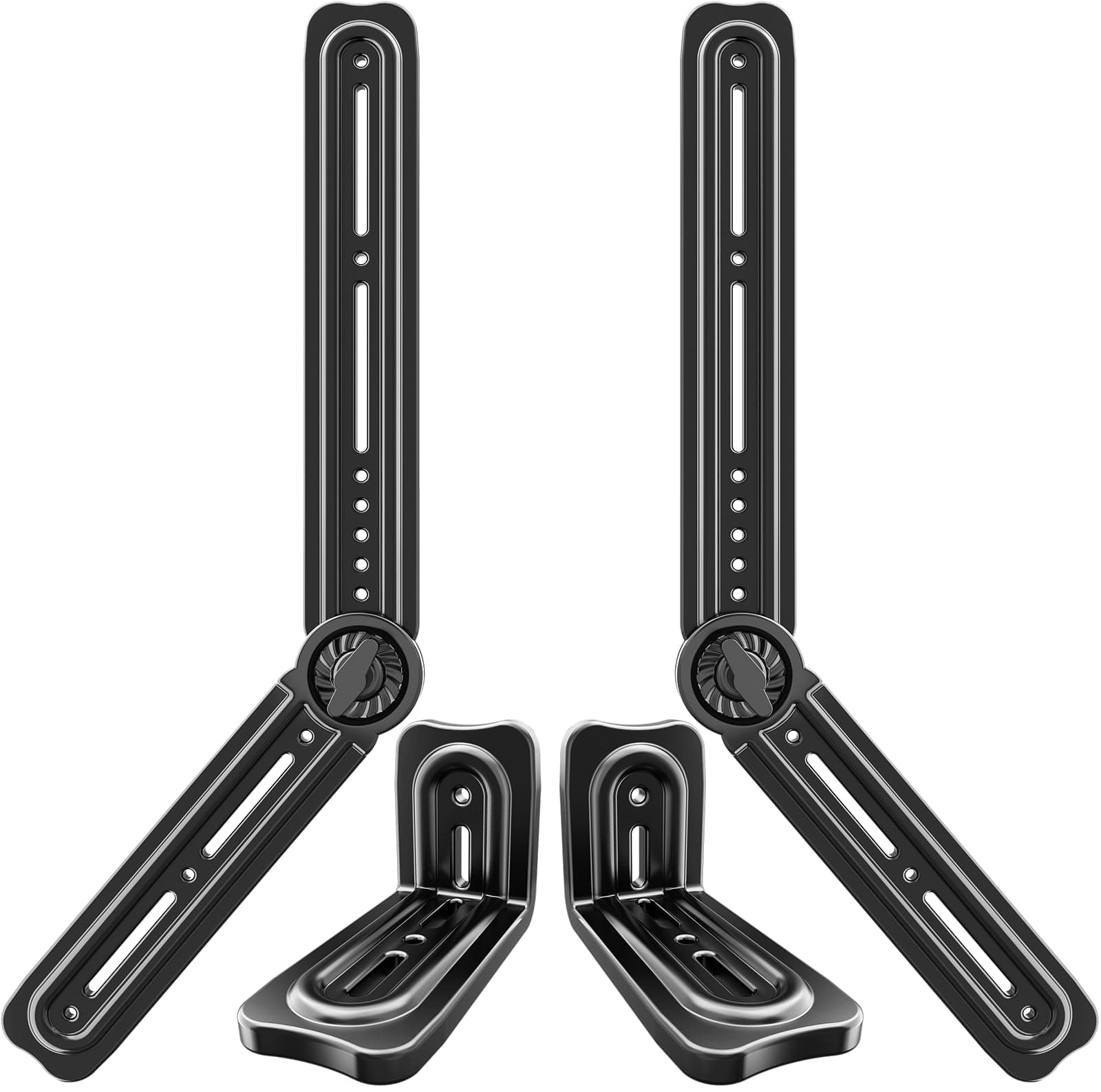 HCMOUNTING Soundbar Mount Bracket, Sound Bar Mounts Under TV or Above TVs Fits Most Sound Bars Up to 20 Lbs, Soundbar TV Mount with 180° Adjustable Extension Plates and L-Shaped Hooks