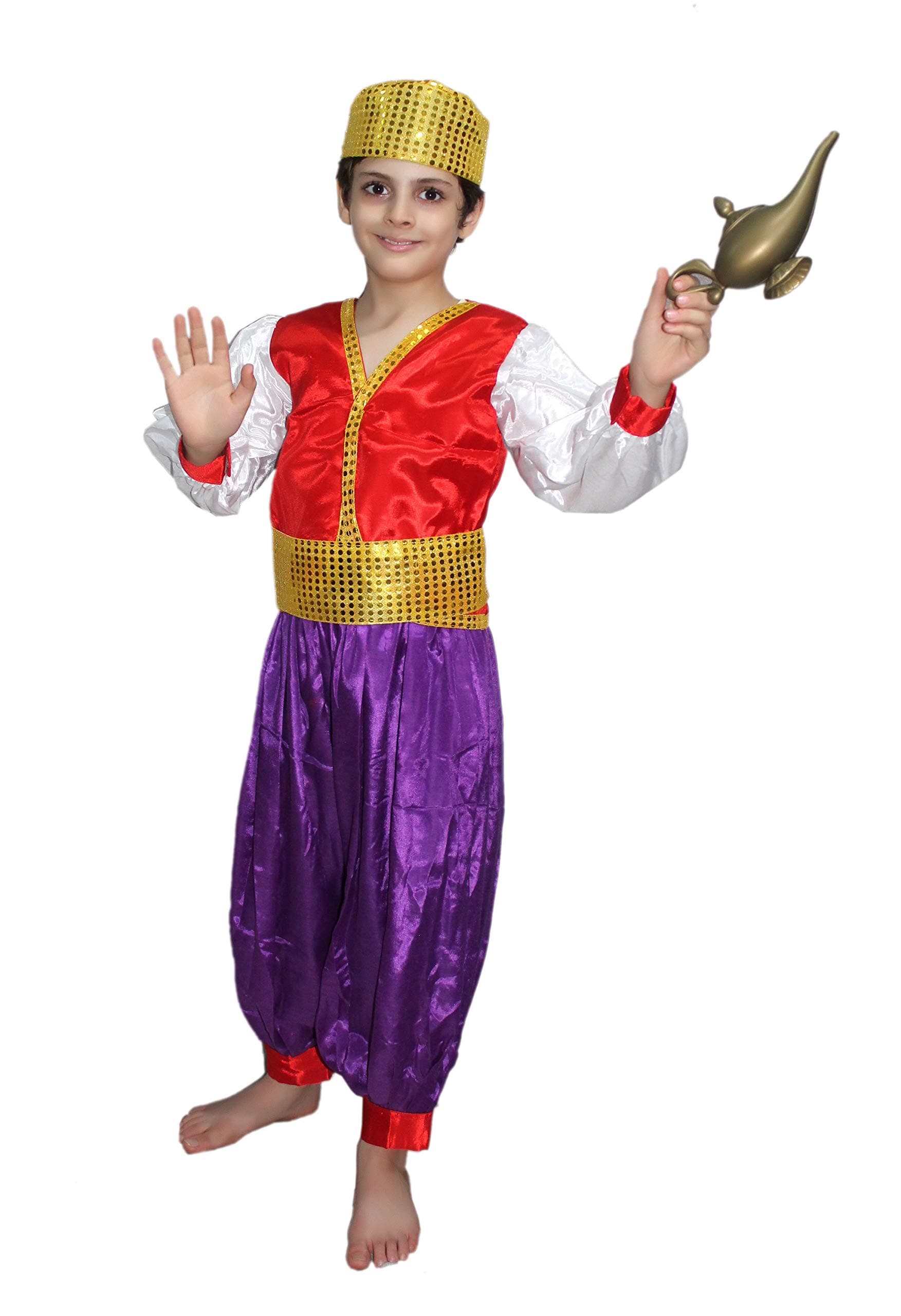 Kaku Fancy Dresses Fairy Tales Aladdin Costume -White & Red, 7-8 Years, for Boys