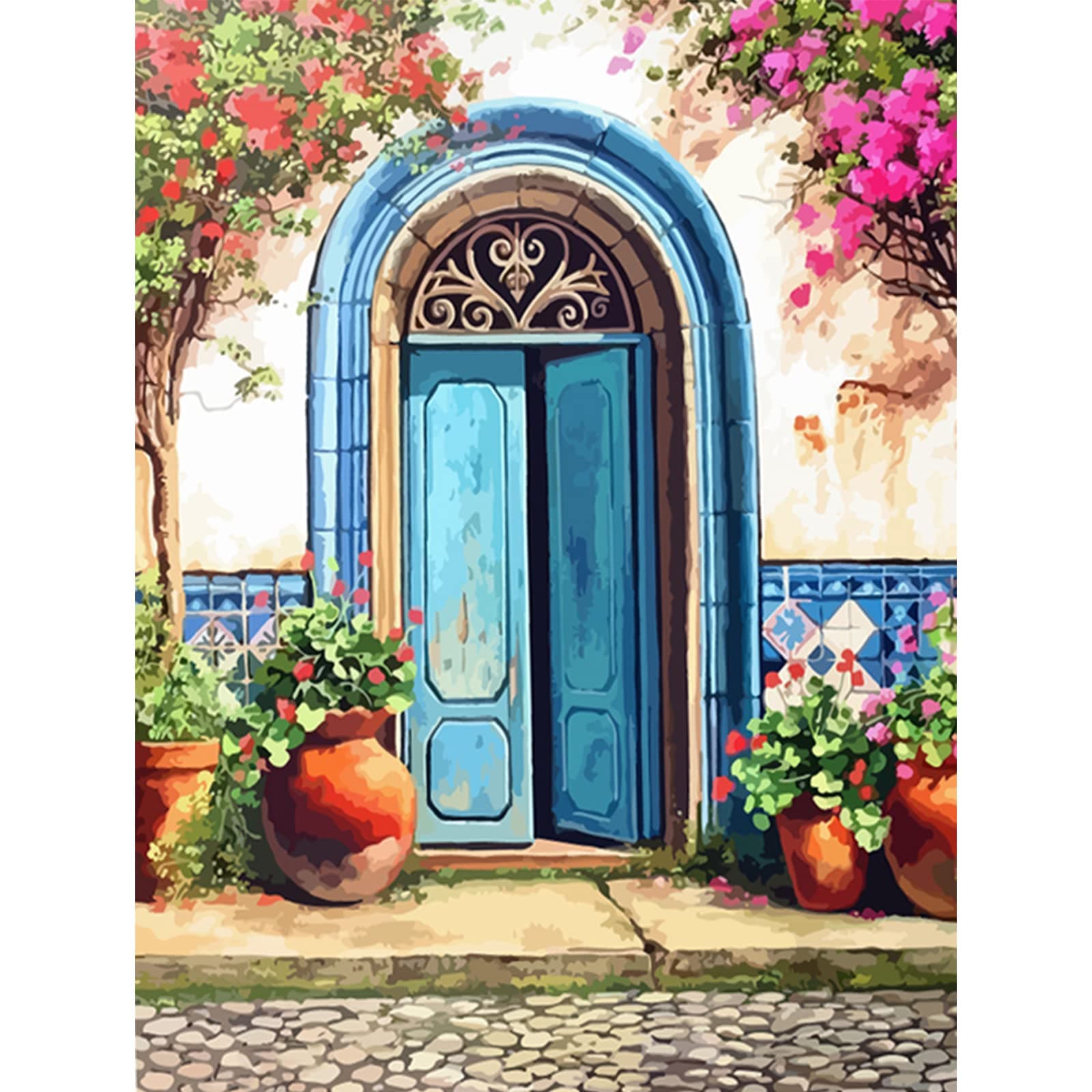 Amphol DIY Paint by Number for Adults and Kids, Acrylic Paint by Numbers for Beginner, 16” W x 20”L Easy Oil Painting for Gift Home Wall Decor (Blue Door)