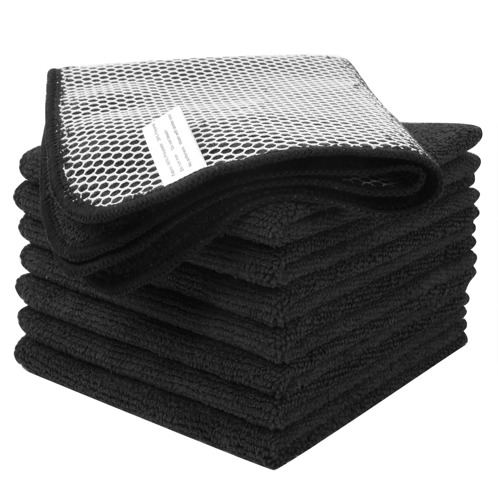 VIVOTE Microfiber Dish Cloth for Washing Dishes Dish Rags Best Kitchen Washcloth Cleaning Cloths with Poly Scour Side 12"x12" 8 Pack (Black)