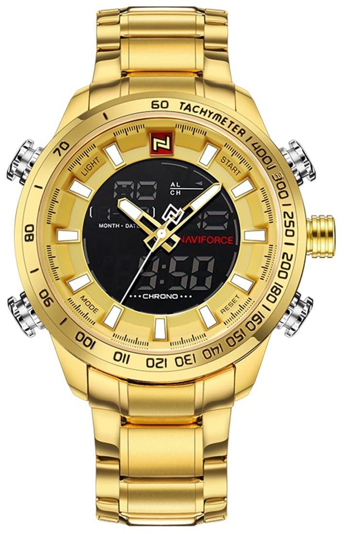 Naviforce Analog-Digital Gold Dial Men's Watch-NF9093