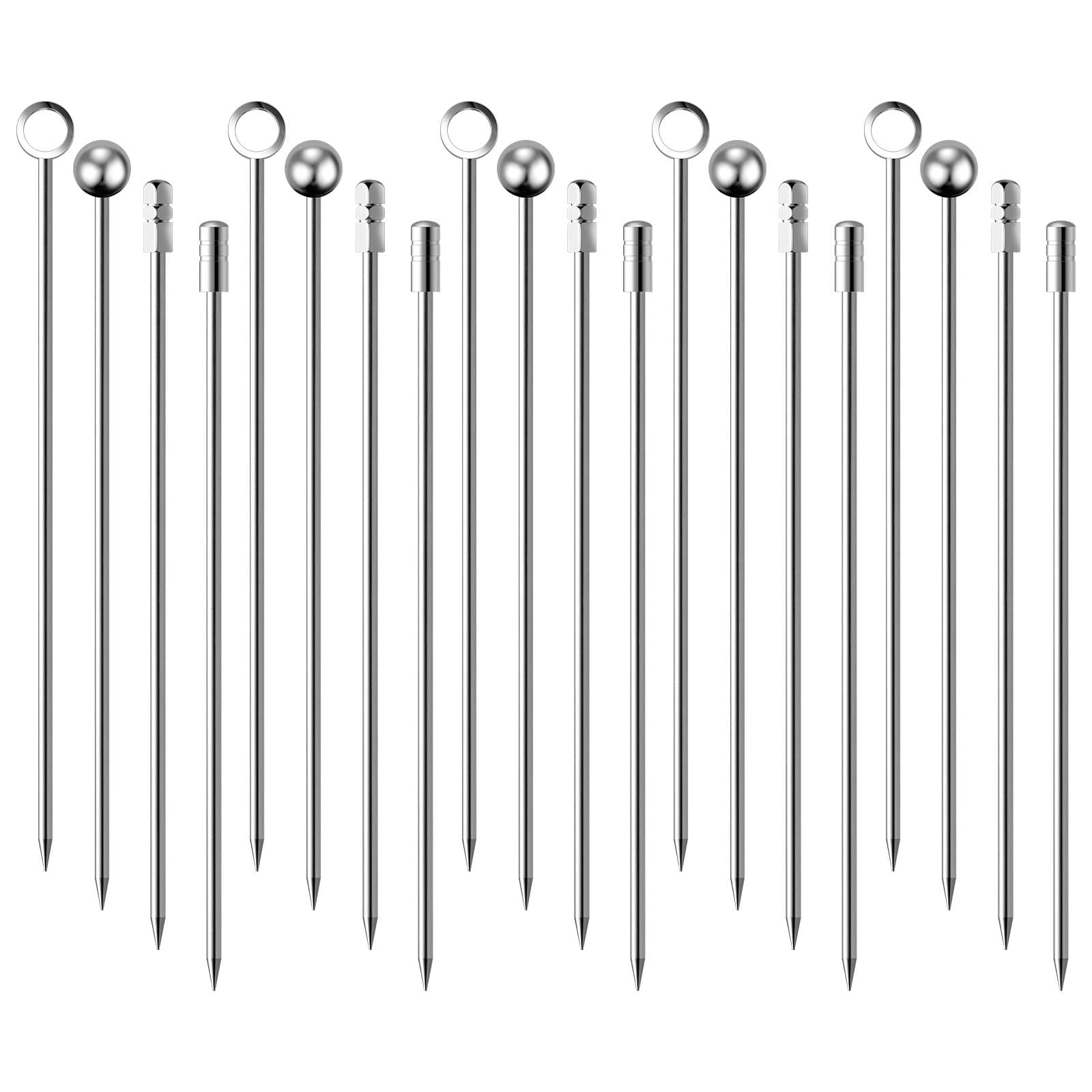 Cocktail Picks Stick, 20Pcs Stainless Steel Martini Picks, Reusable Metal Cocktail Skewers Olives Appetizers Bloody Mary Brandied
