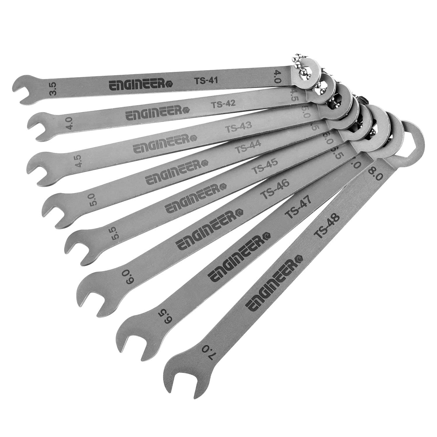 ENGINEER 8-in-1 Super Slim/Thin Spanner Set (Low Profile,only 1.5mm Thick), Stainless Steel ts-04