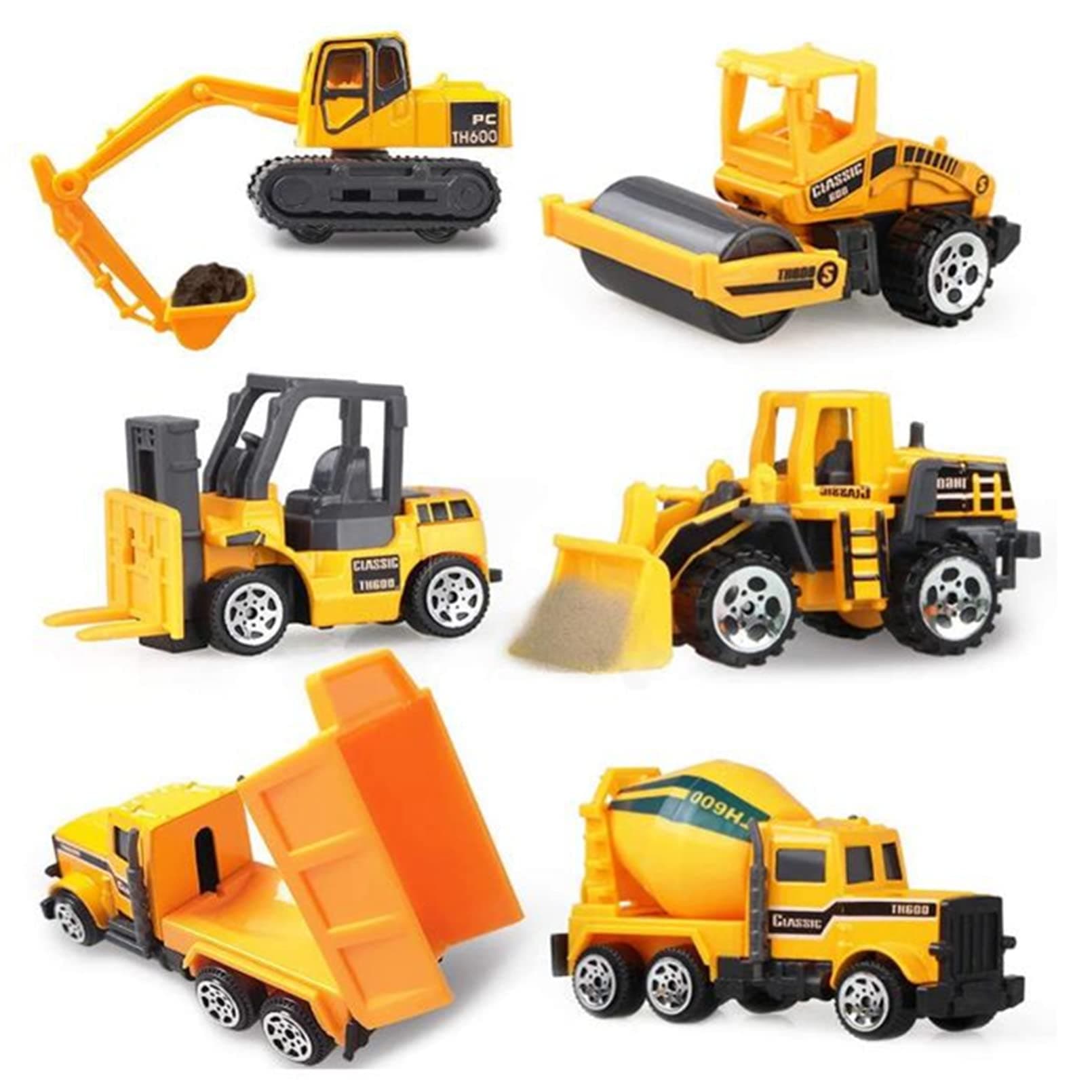 Small Construction Toys, 6Pcs Construction Vehicles Trucks Kids Birthday Gifts Play Vehicle Toy Mini Car Toys Set Die Cast Engineering Excavator Digger Push Trucks Birthday Cake Toppers Car