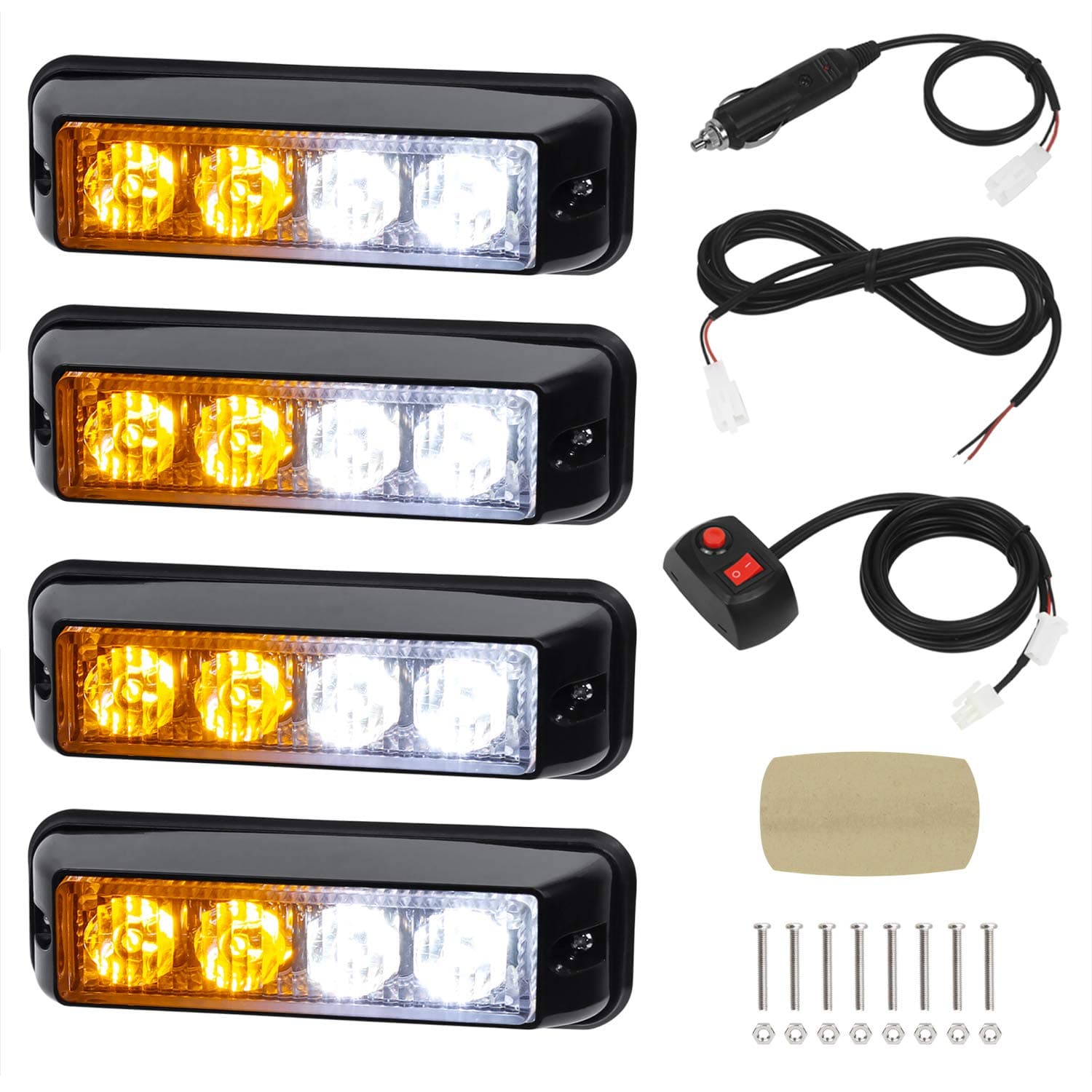 Linkitom 4 in 1 Surface Mount Grill Light Head, Sync Feature LED Car Truck Emergency Beacon Warning Hazard Flash Strobe Light with 16 Different Flashing,12/24V