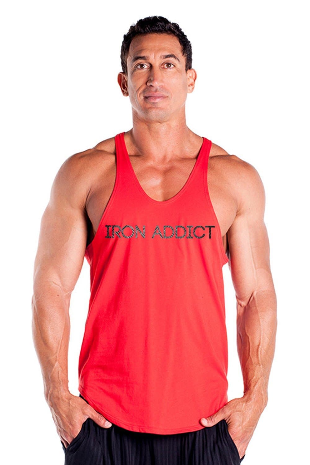 Men's Iron Addict Body Building, Weight Lifting Y Back Stringer Tank Top - American Made