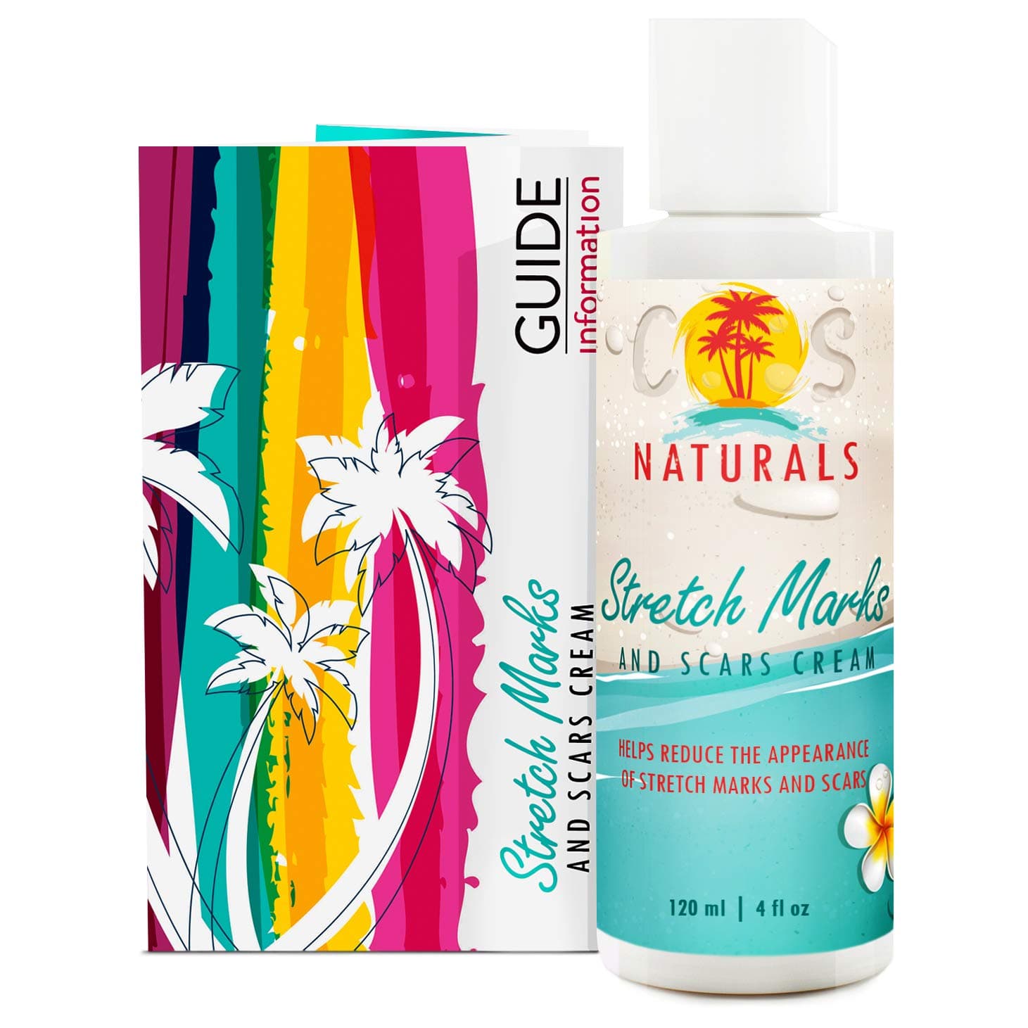 COS Naturals Stretch Marks and Scars Cream Natural Body Moisturizer Lotion with Peptides Vitamin C Hyaluronic Acid (4 oz / 120 ml)