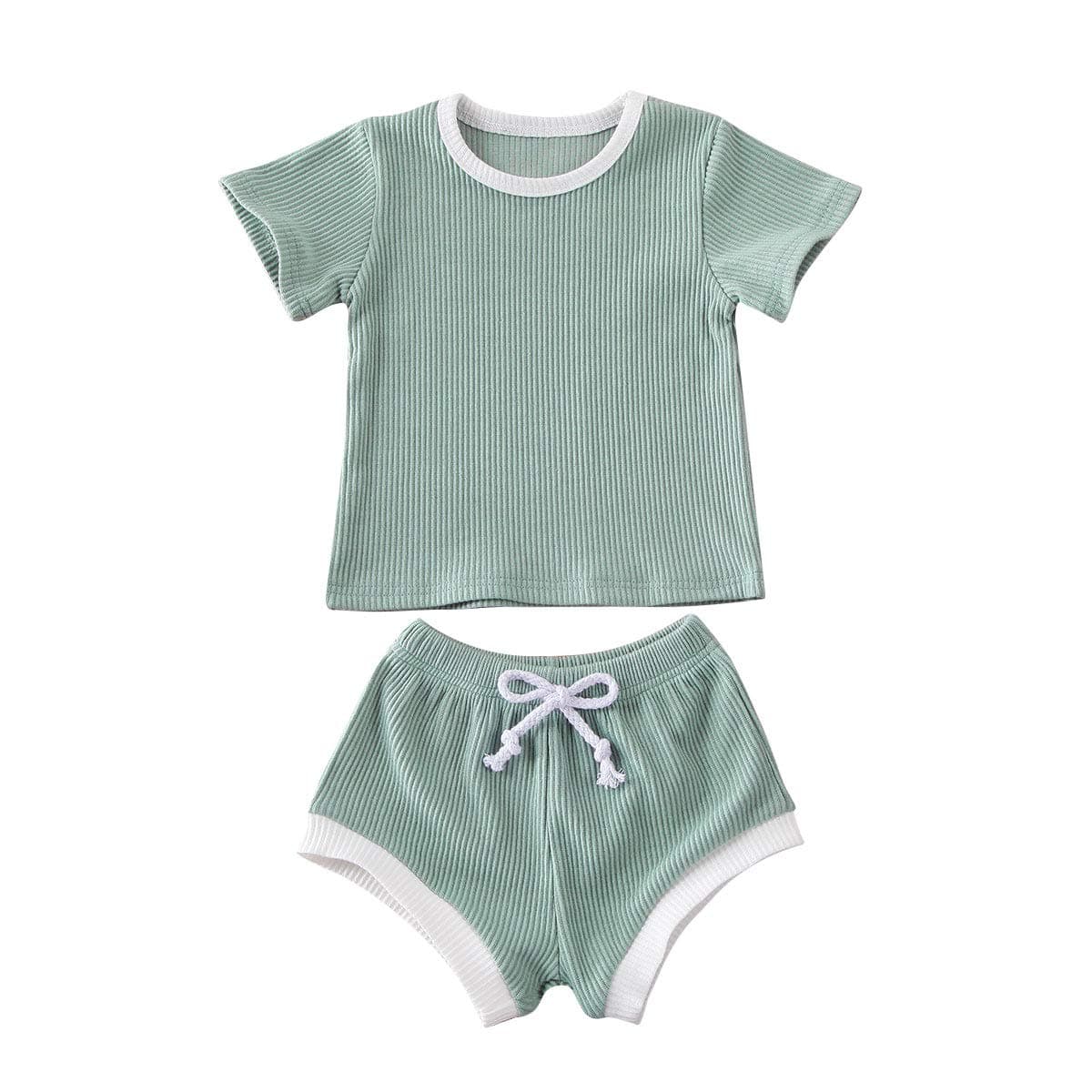 Newborn Baby Boy Girl Summer Clothes Ribbed Short Sleeve T-Shirt + Shorts Set Two Piece Outfits