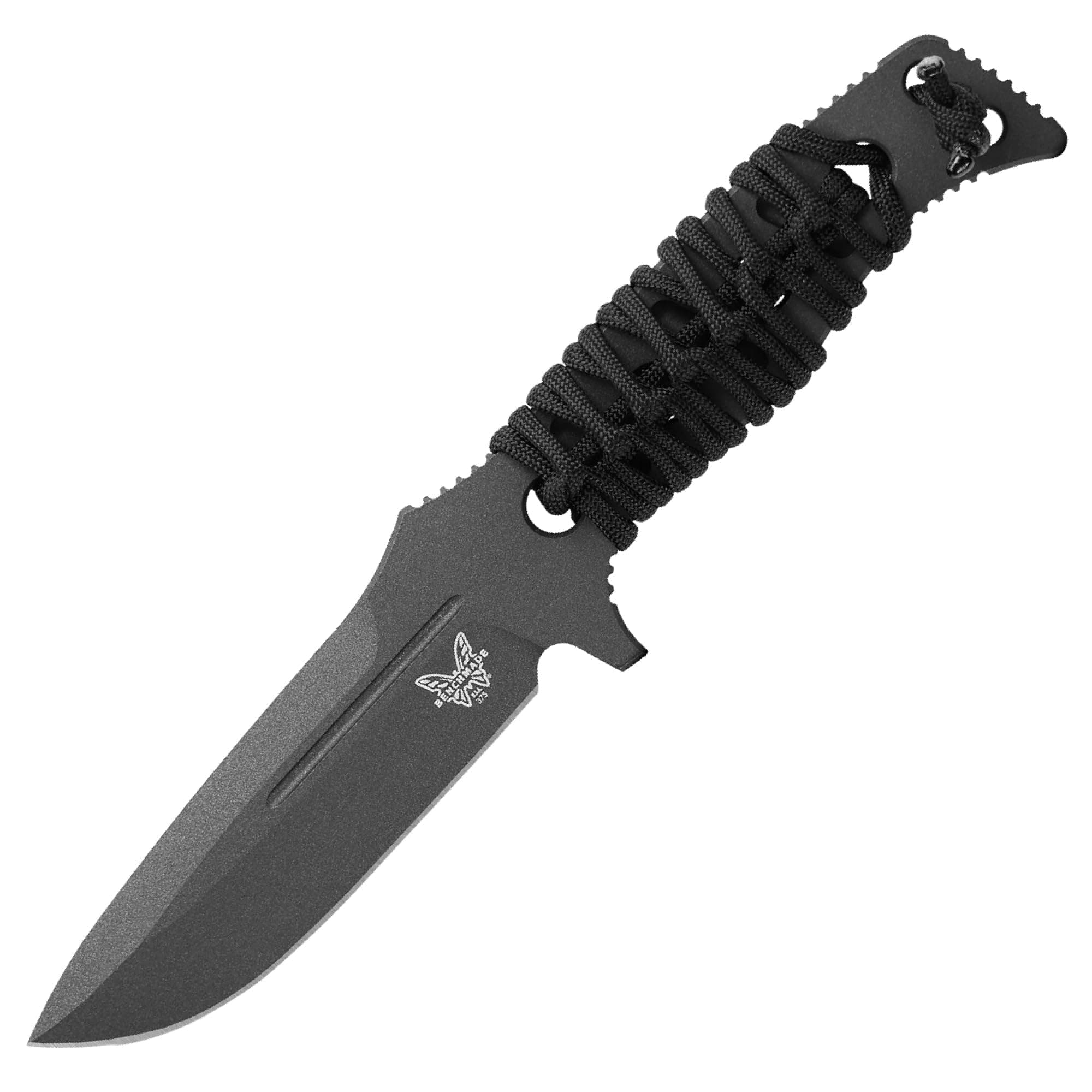Fixed Adamas Tactical Knife, Drop-Point Blade with Black Paracord Handle (375BK-1)