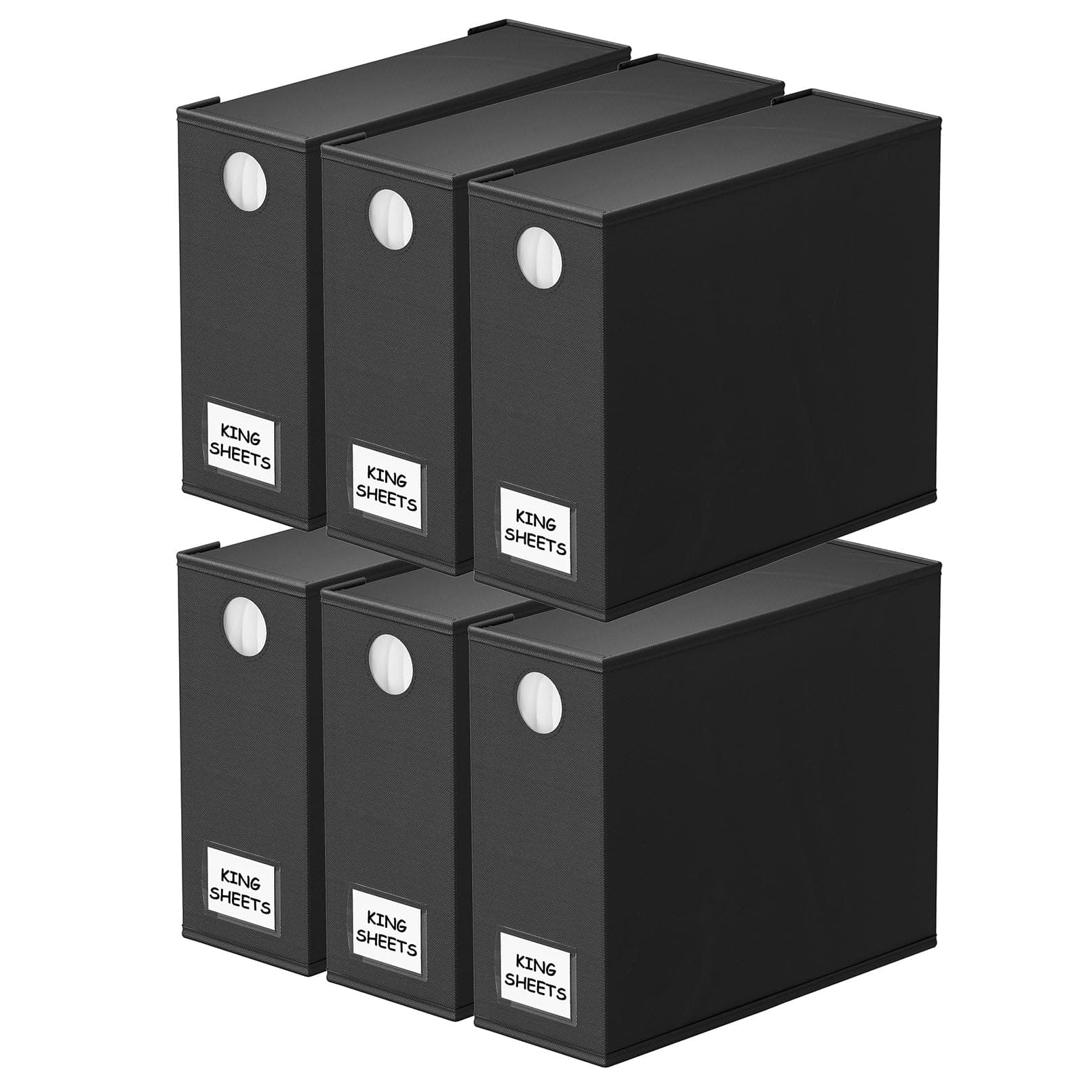 SpaceAid 6 Pack Bed Sheet Organizers and Storage, Foldable Sheet Organizer for Linen Closet, Sheets Set Folder Keeper with Window XL (Queen & King Size) Bedding Container, (Black, 6 Pack)